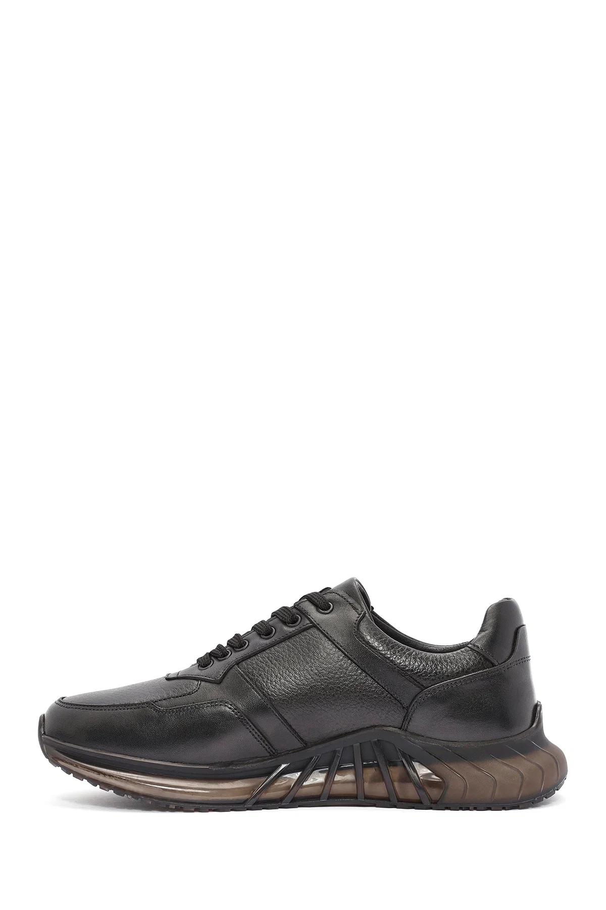 Erkek Siyah Bağcıklı Deri Casual Sneaker - Image 2