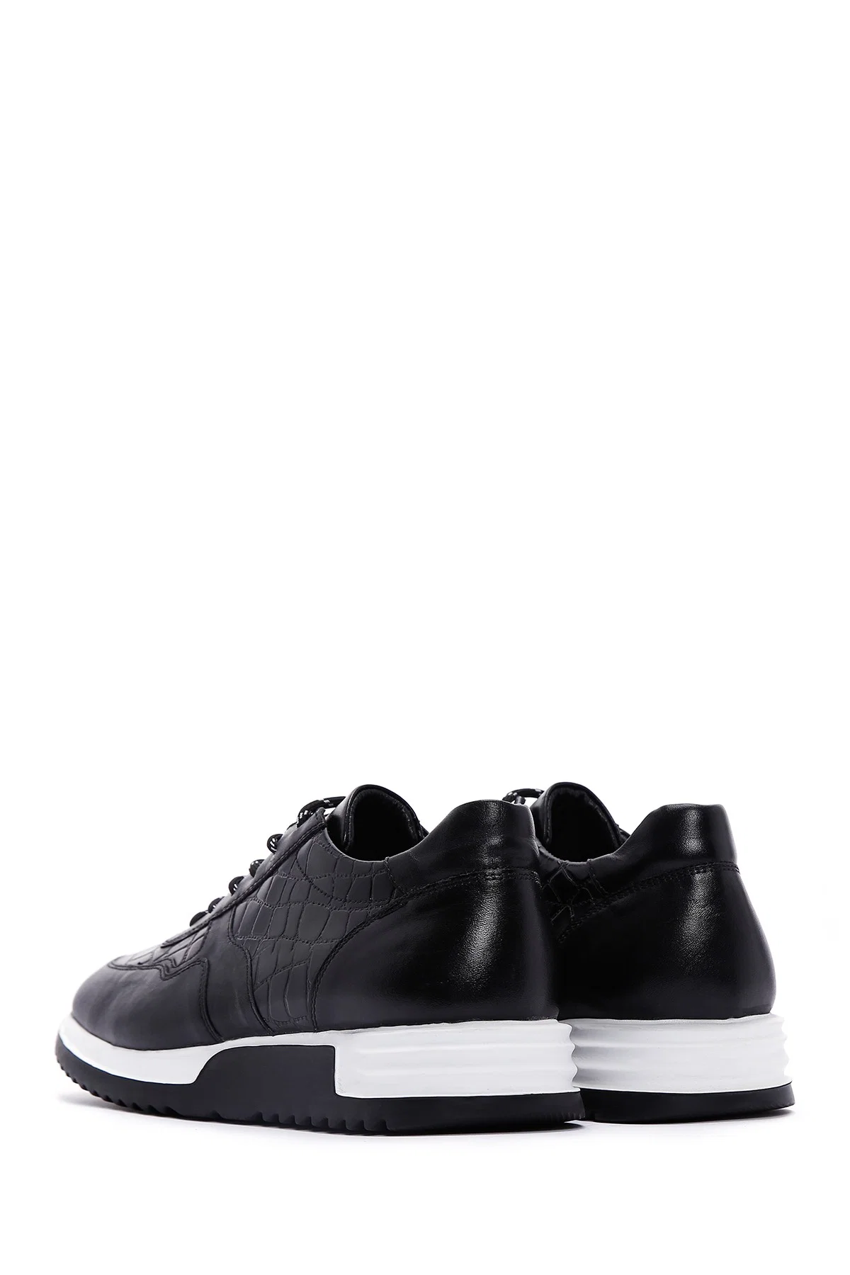 Erkek Siyah Bağcıklı Deri Casual Sneaker - Image 5