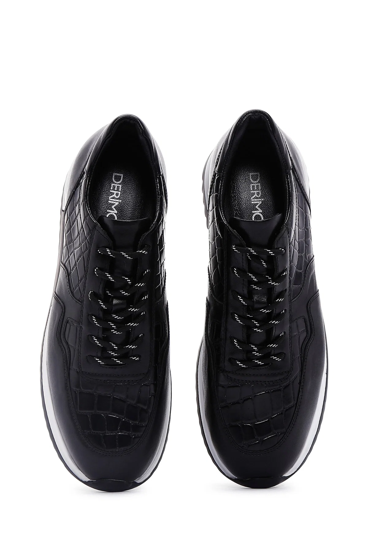 Erkek Siyah Bağcıklı Deri Casual Sneaker - Image 7