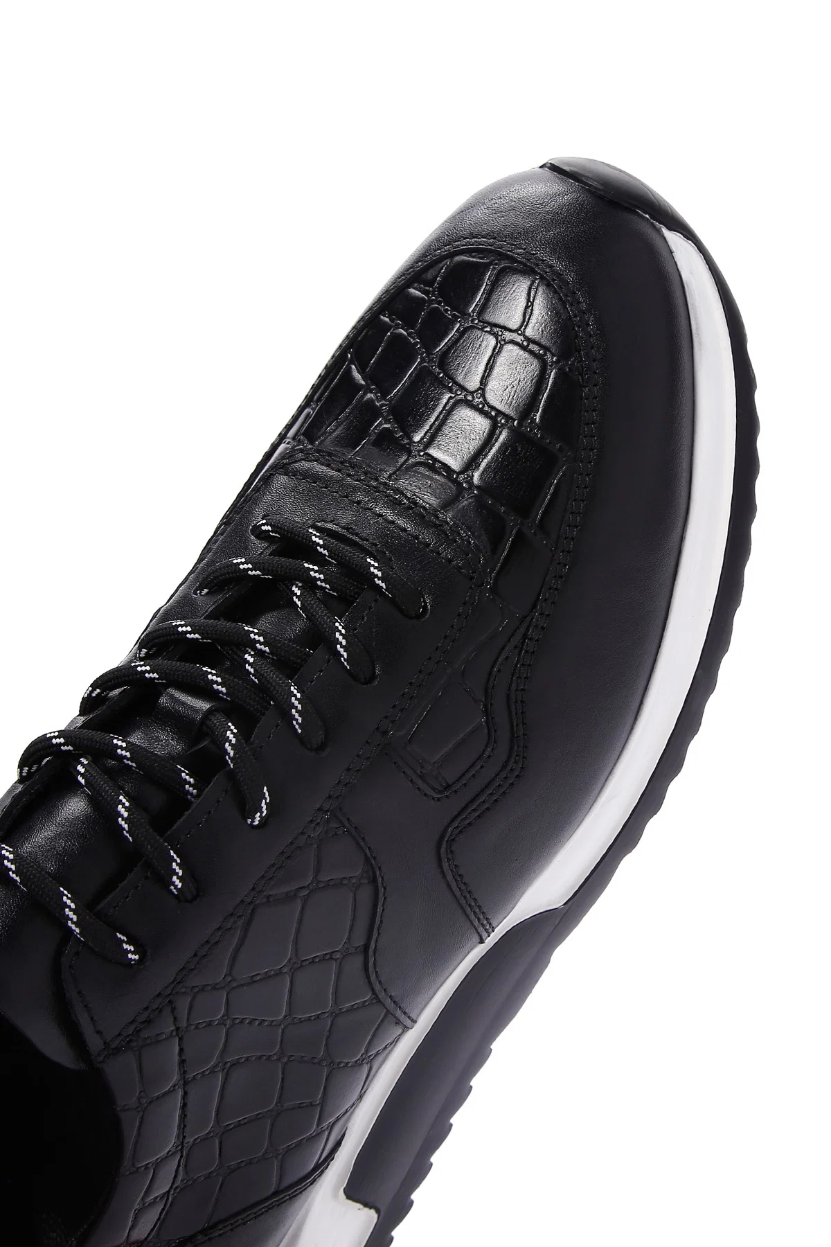 Erkek Siyah Bağcıklı Deri Casual Sneaker - Image 9