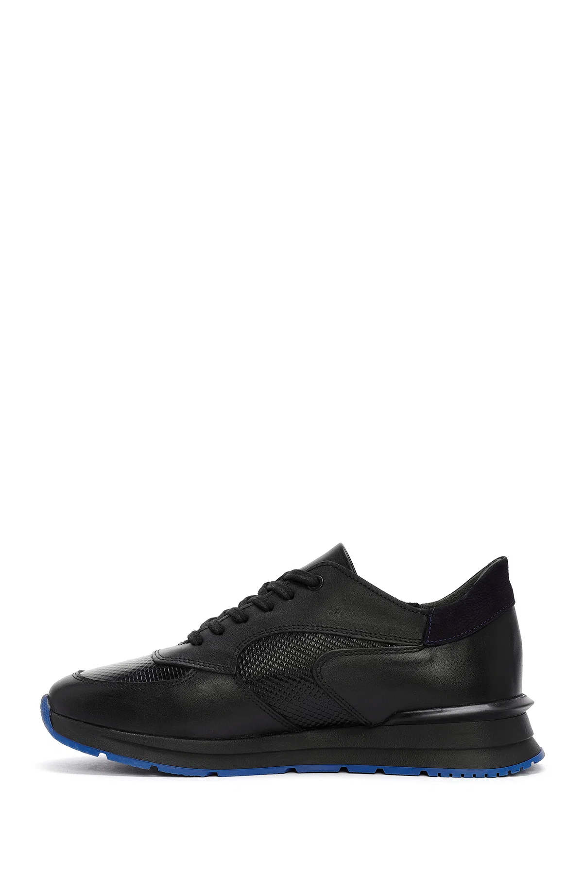 Erkek Siyah Bağcıklı Deri Casual Sneaker - Image 2