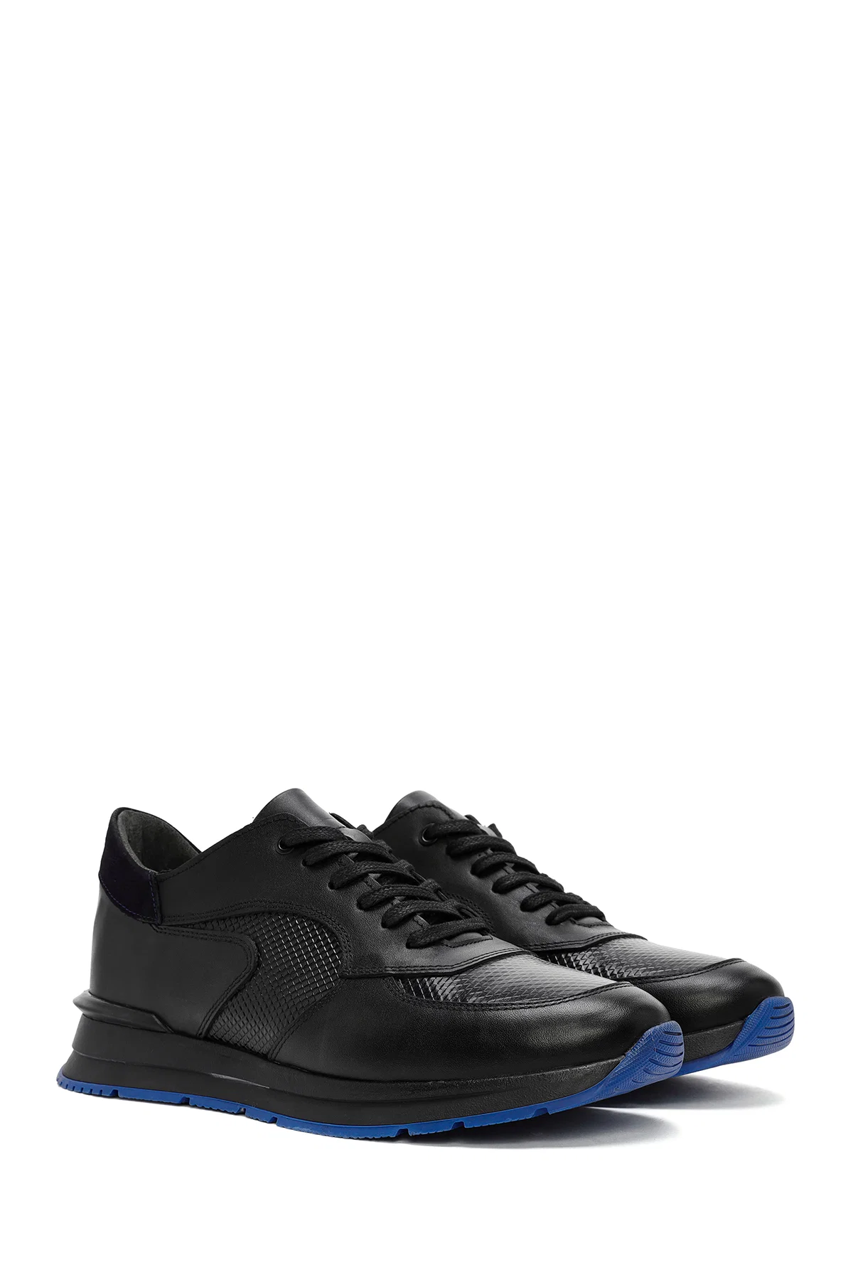Erkek Siyah Bağcıklı Deri Casual Sneaker - Image 3