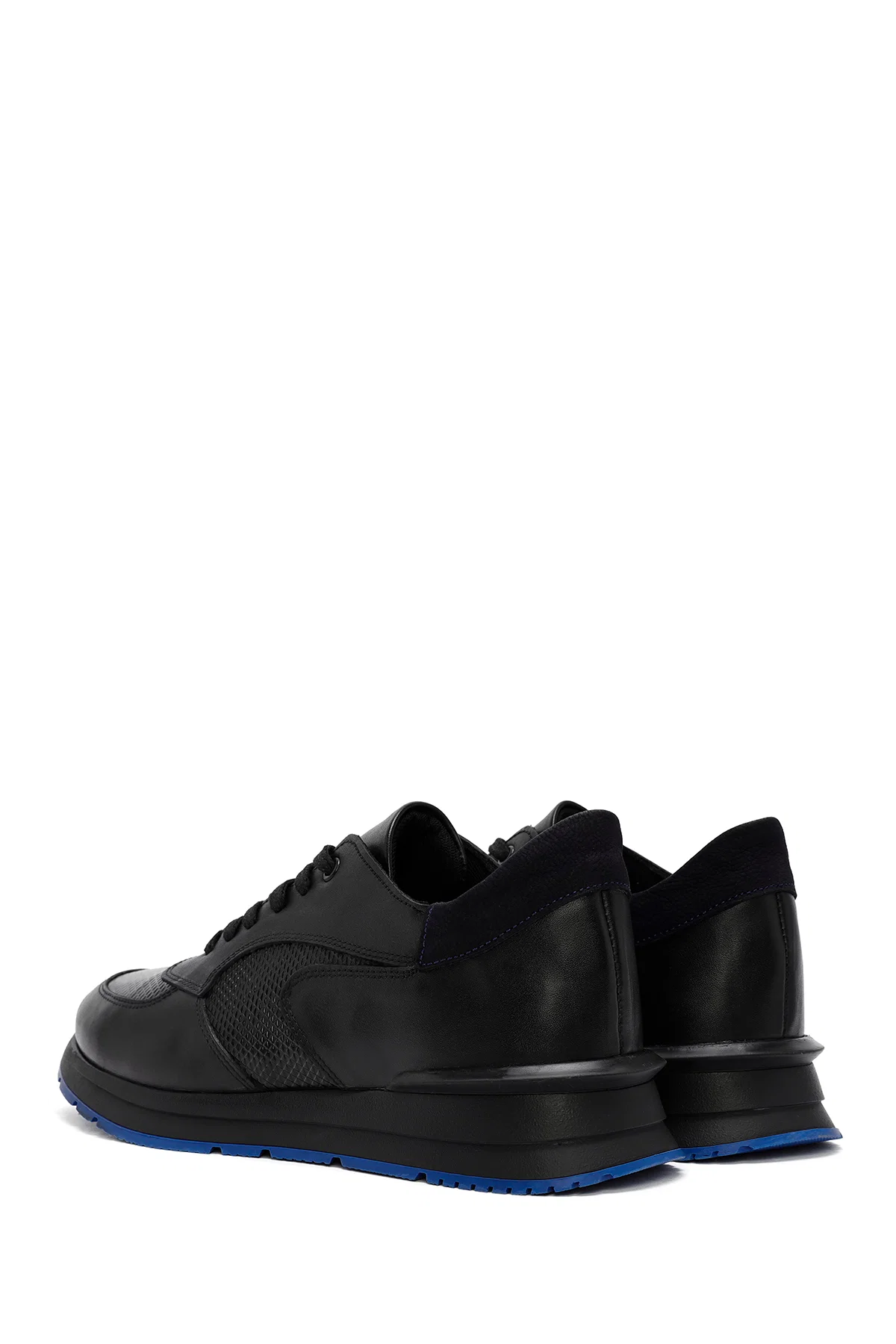 Erkek Siyah Bağcıklı Deri Casual Sneaker - Image 5