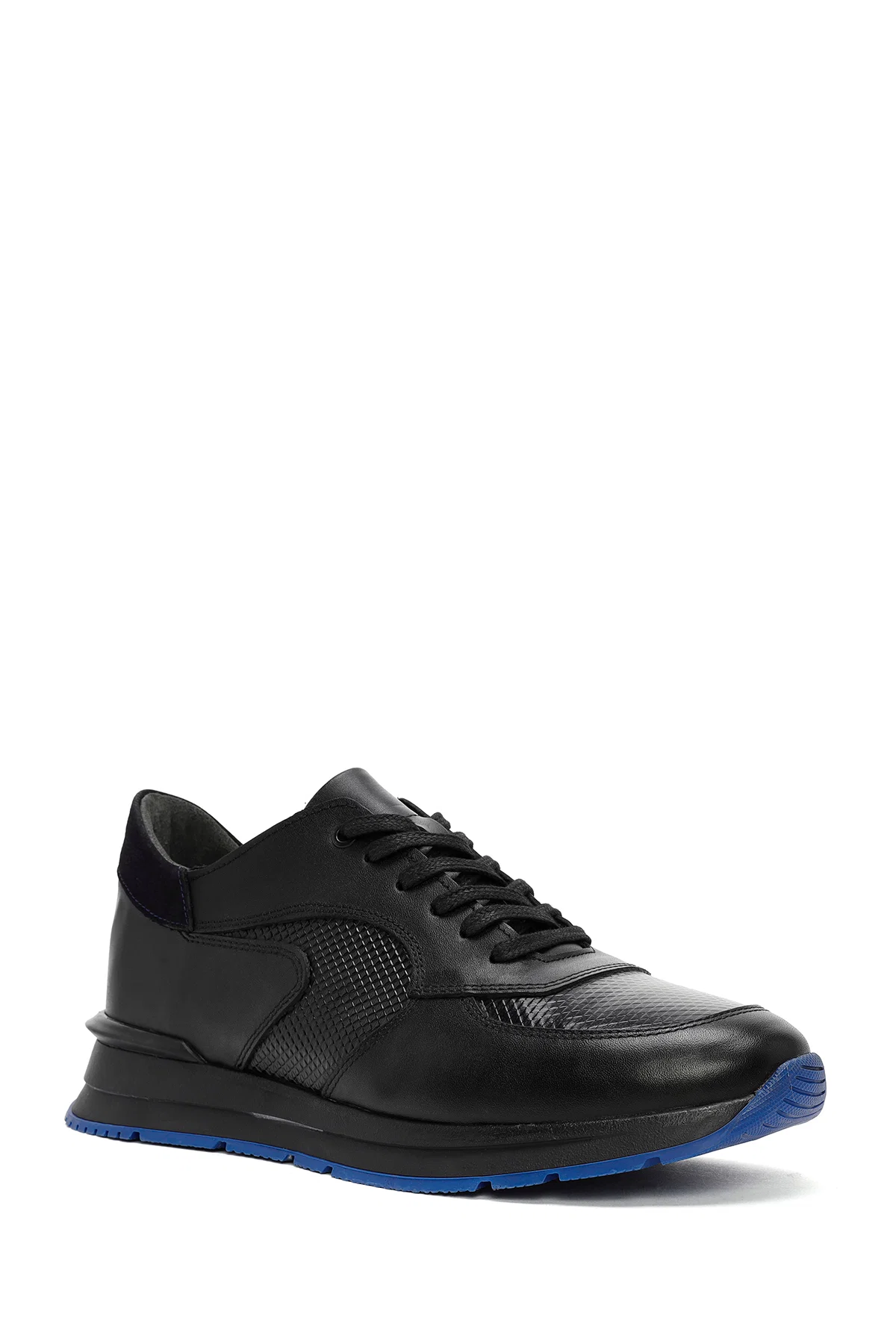 Erkek Siyah Bağcıklı Deri Casual Sneaker - Image 6