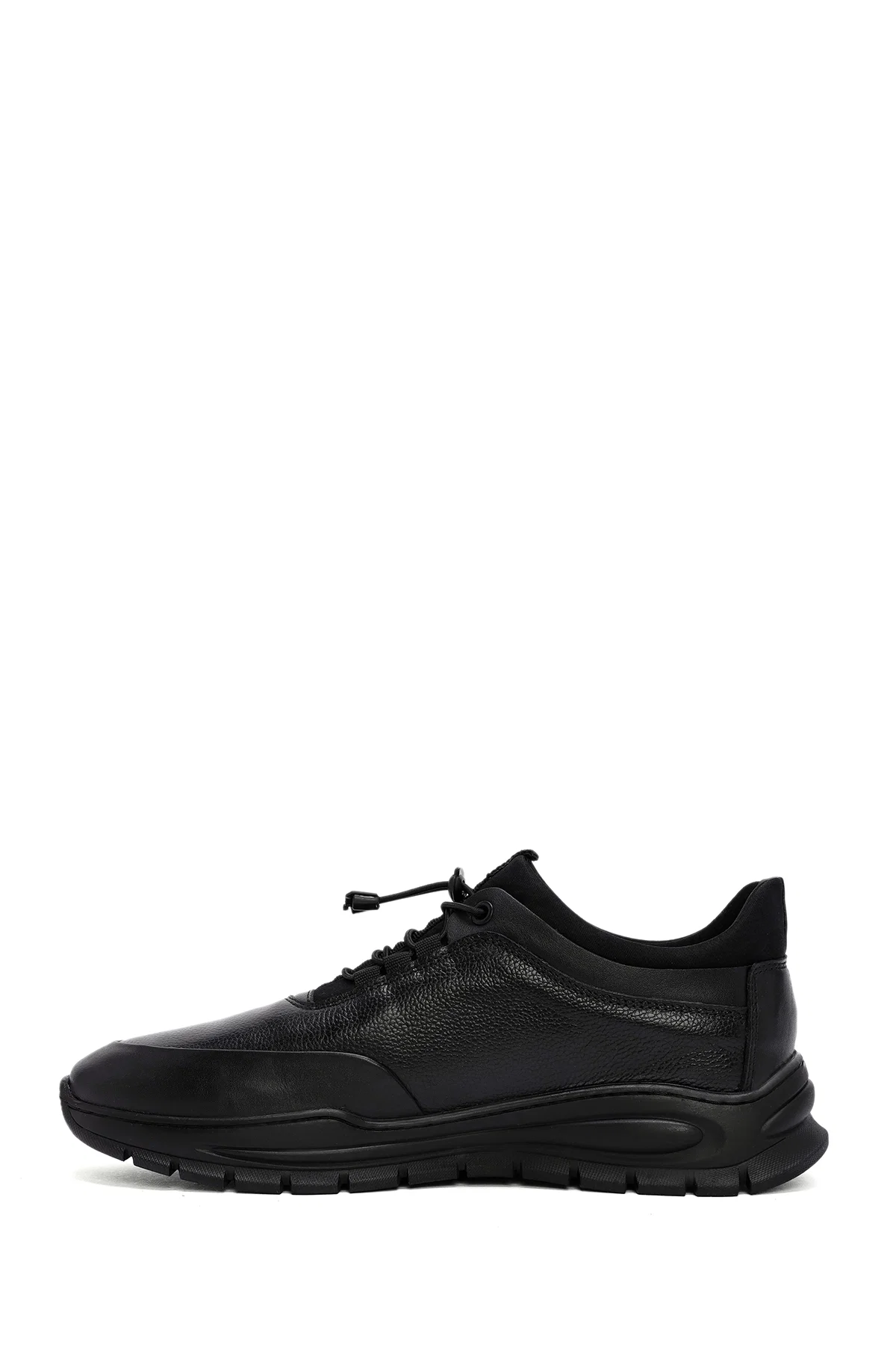 Erkek Siyah Bağcıklı Deri Casual Sneaker - Image 2