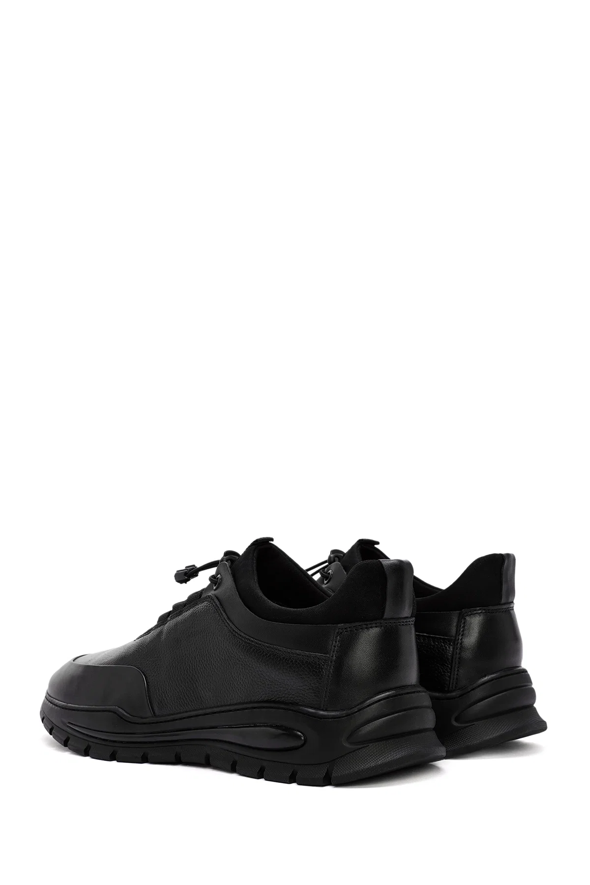 Erkek Siyah Bağcıklı Deri Casual Sneaker - Image 5