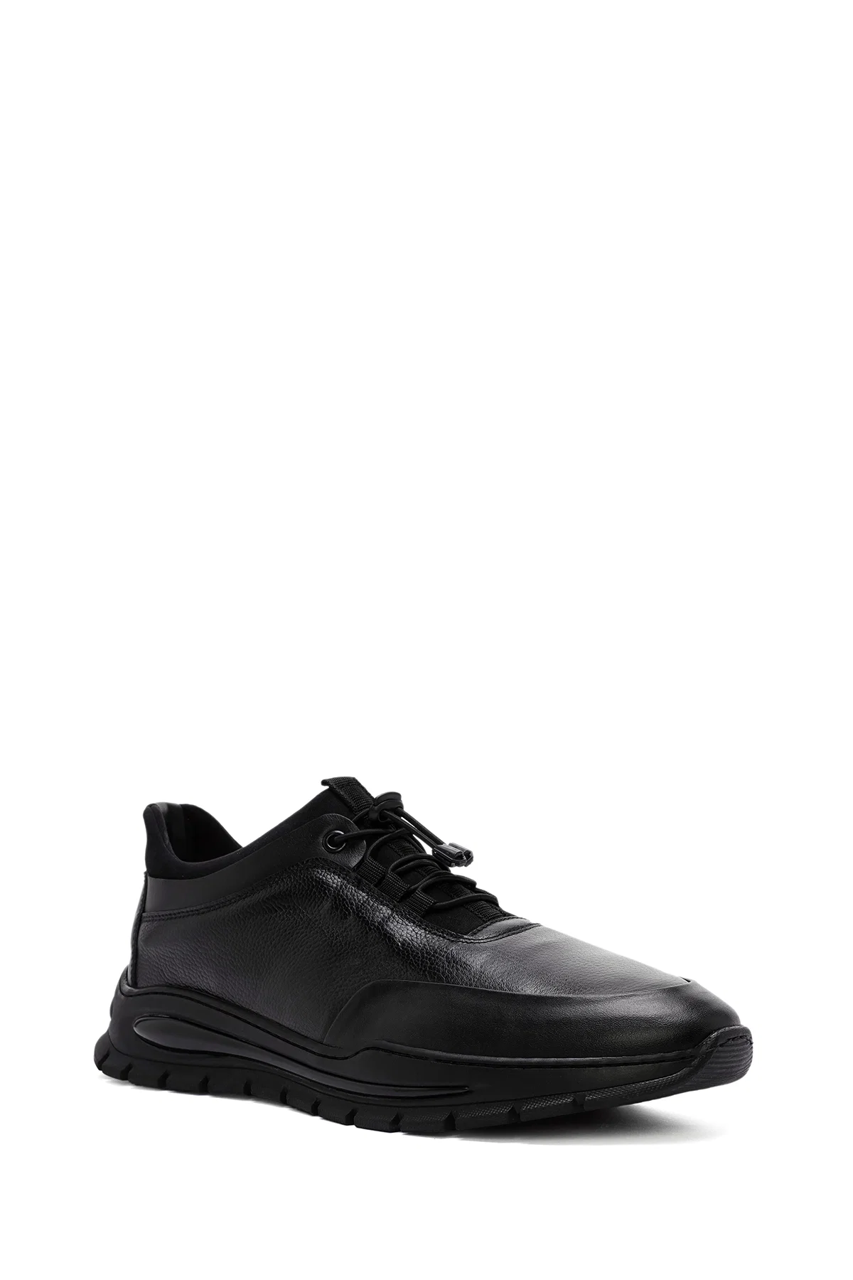 Erkek Siyah Bağcıklı Deri Casual Sneaker - Image 6