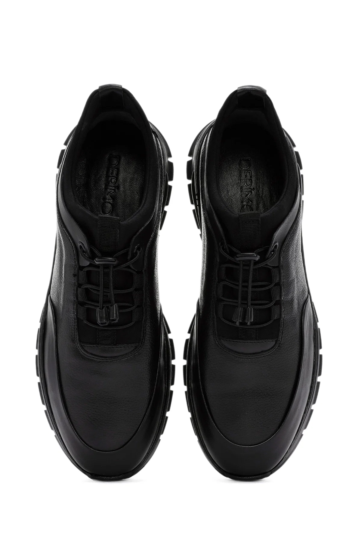 Erkek Siyah Bağcıklı Deri Casual Sneaker - Image 7