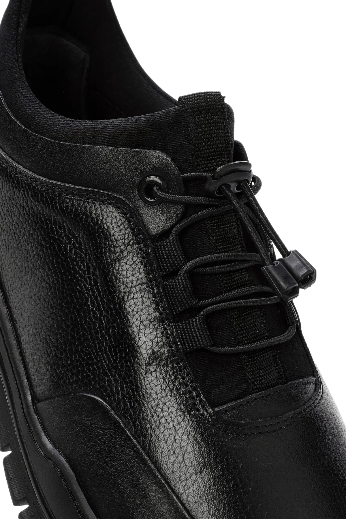 Erkek Siyah Bağcıklı Deri Casual Sneaker - Image 9