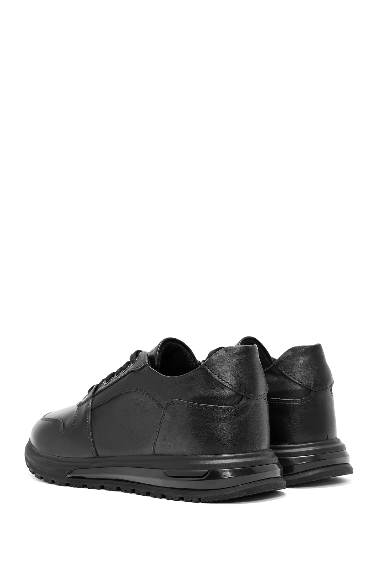 Erkek Siyah Bağcıklı Deri Casual Sneaker - Image 5