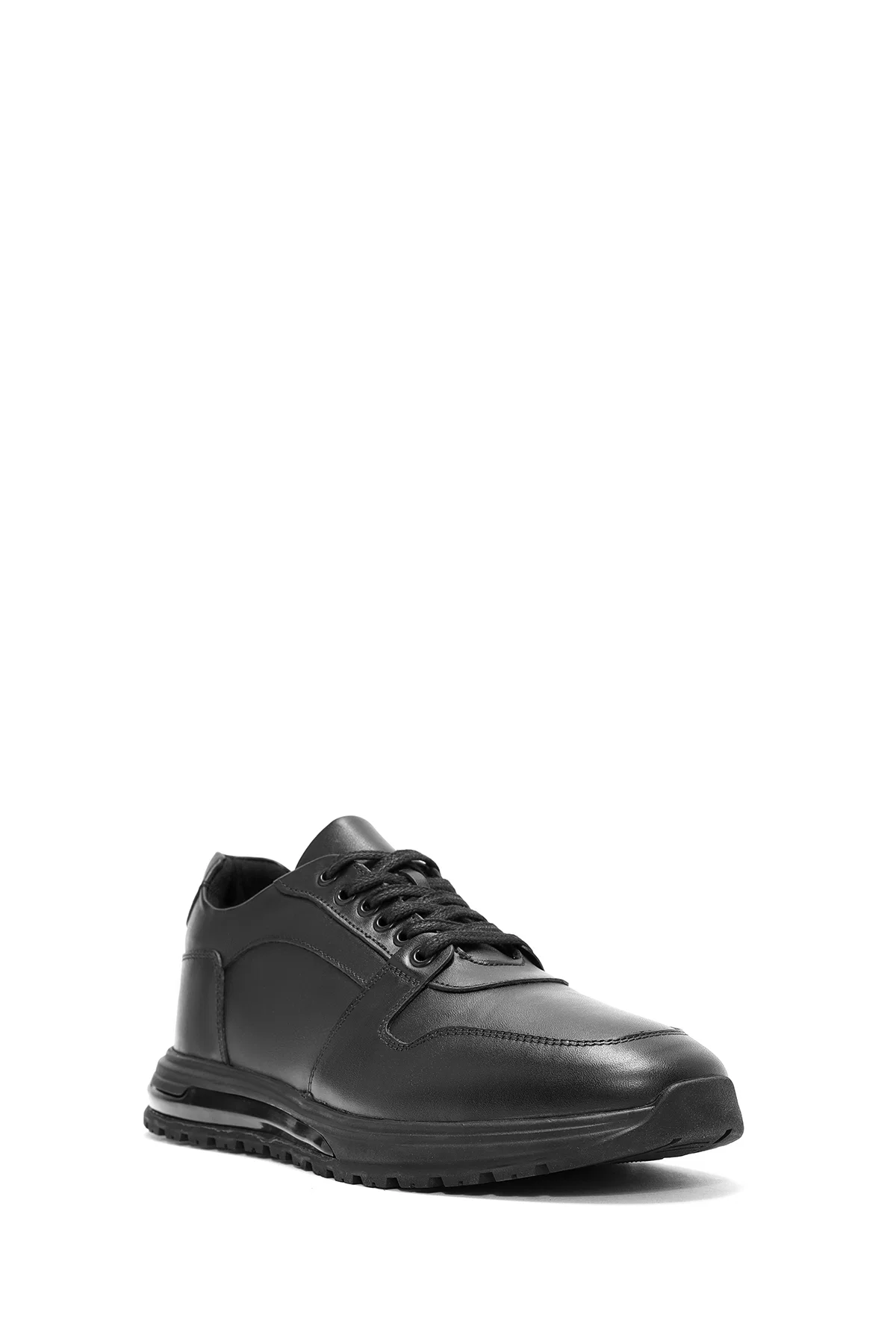 Erkek Siyah Bağcıklı Deri Casual Sneaker - Image 6