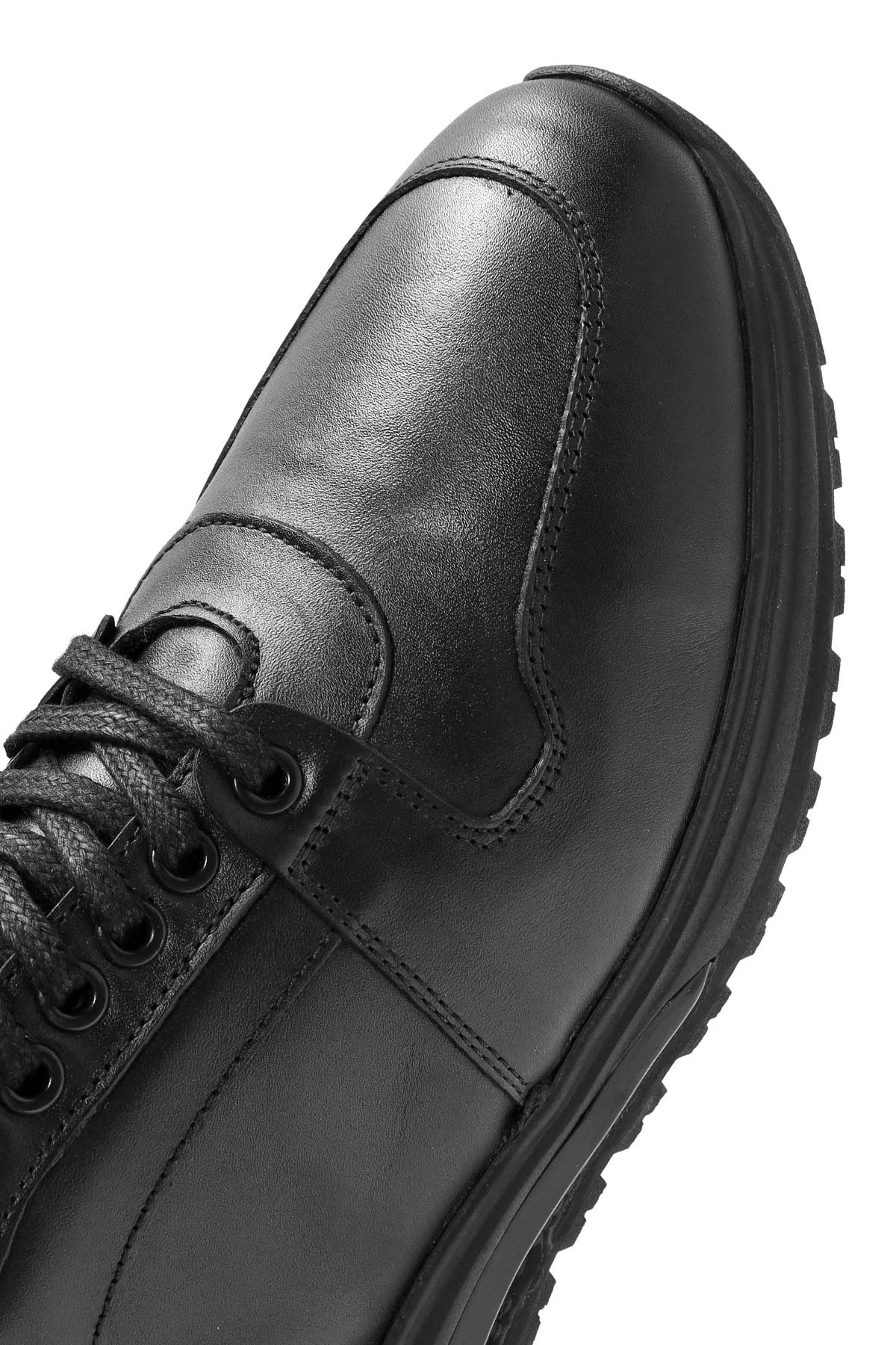 Erkek Siyah Bağcıklı Deri Casual Sneaker - Image 9