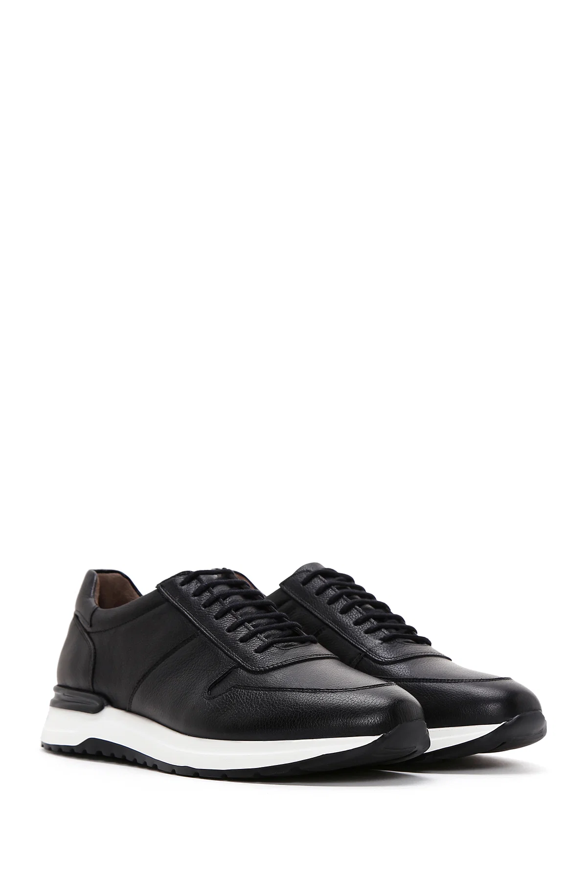 Erkek Siyah Bağcıklı Deri Casual Sneaker - Image 3