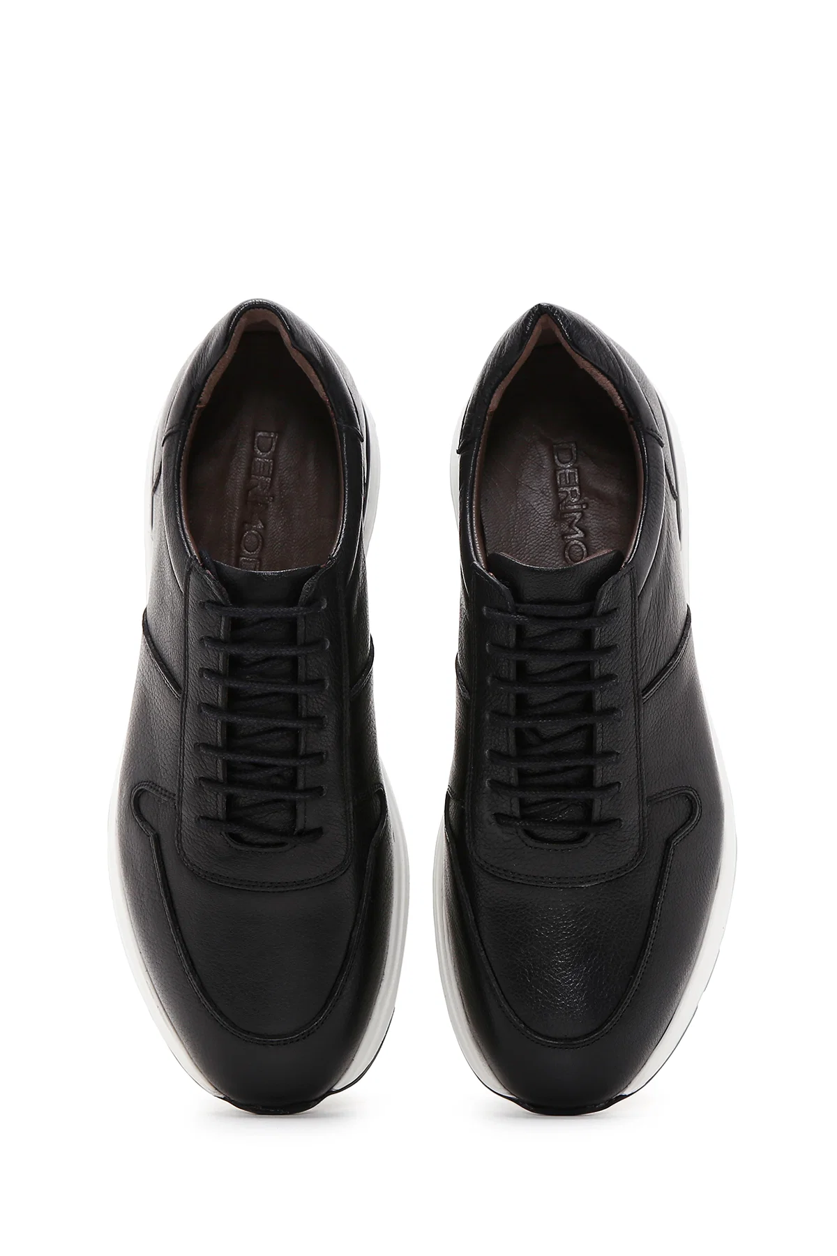 Erkek Siyah Bağcıklı Deri Casual Sneaker - Image 6