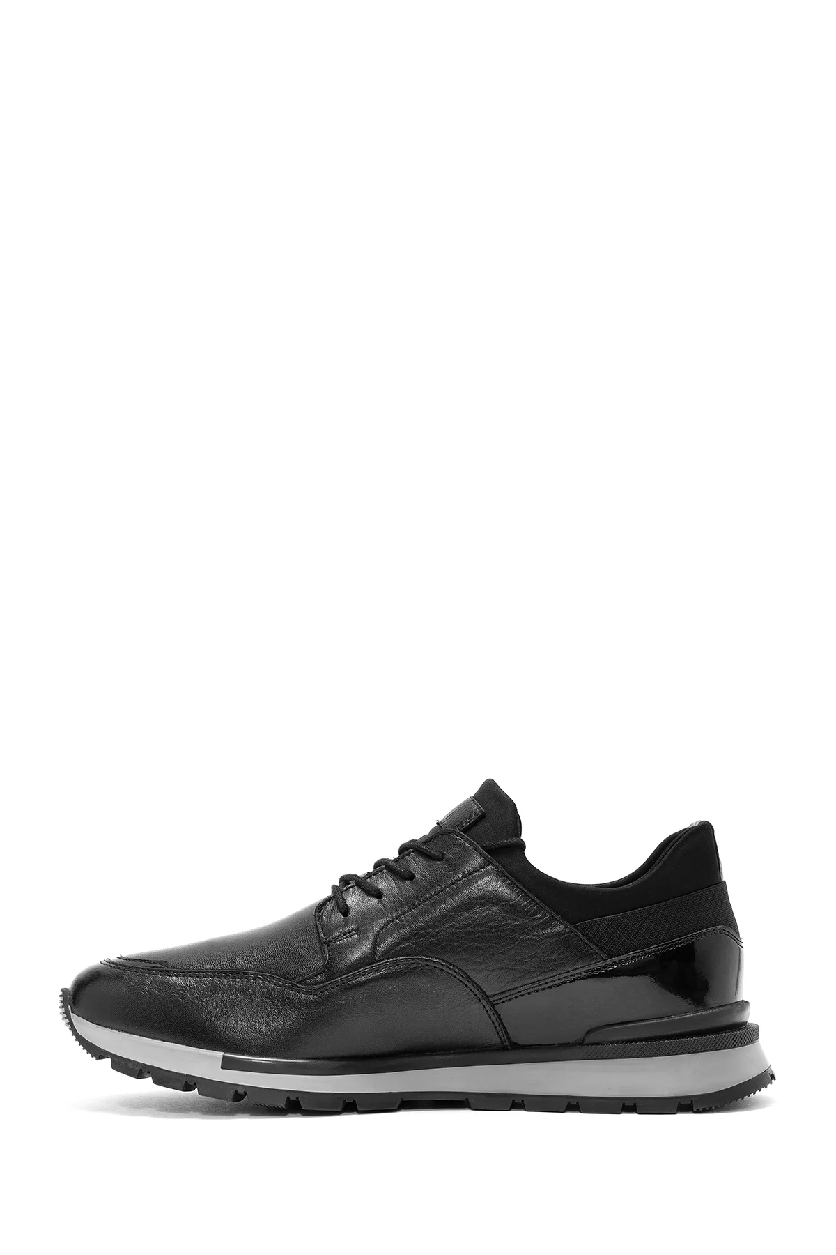 Erkek Siyah Bağcıklı Deri Casual Sneaker - Image 2