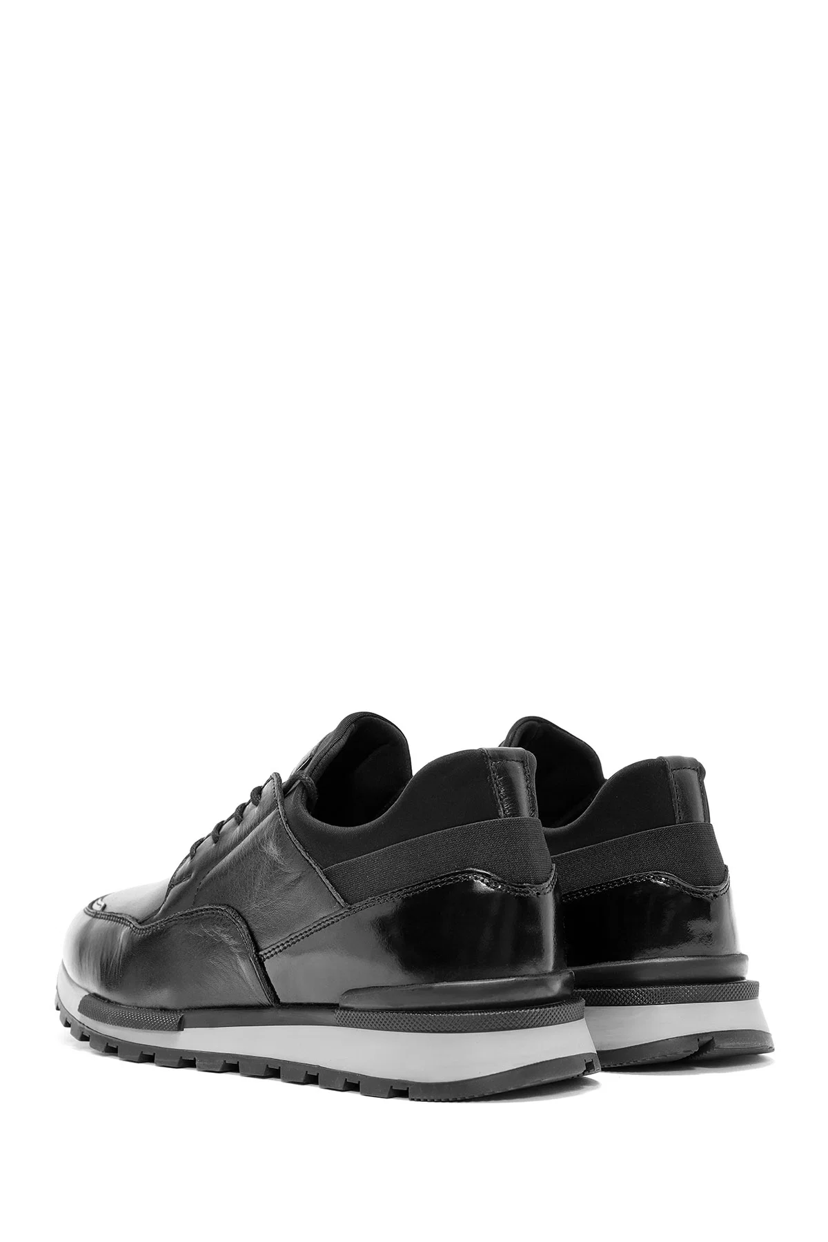 Erkek Siyah Bağcıklı Deri Casual Sneaker - Image 5