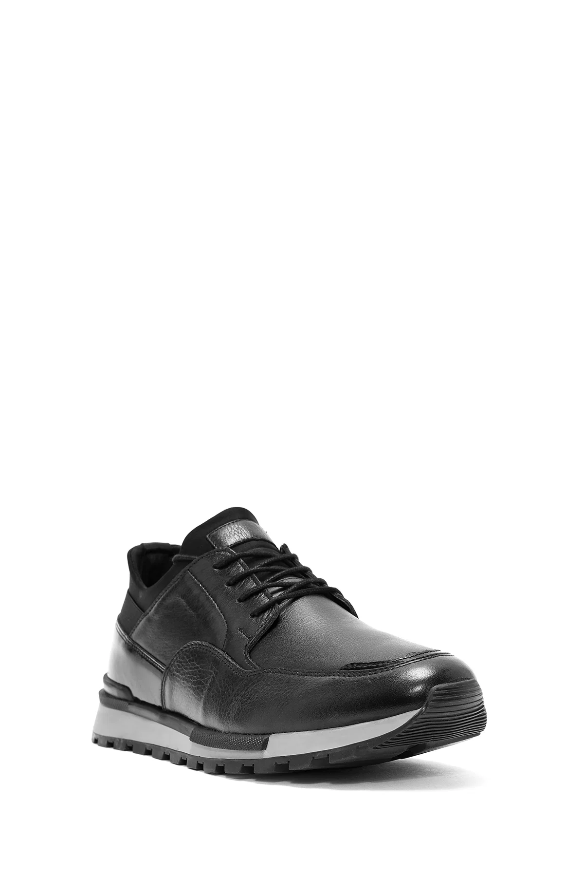 Erkek Siyah Bağcıklı Deri Casual Sneaker - Image 6