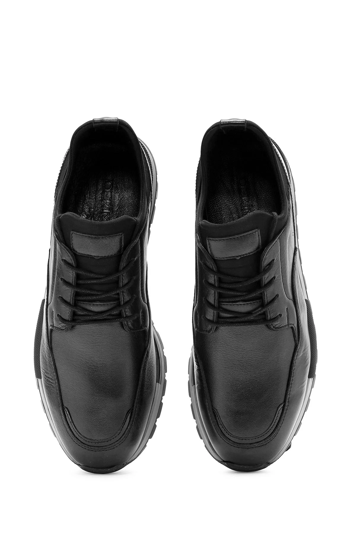 Erkek Siyah Bağcıklı Deri Casual Sneaker - Image 7