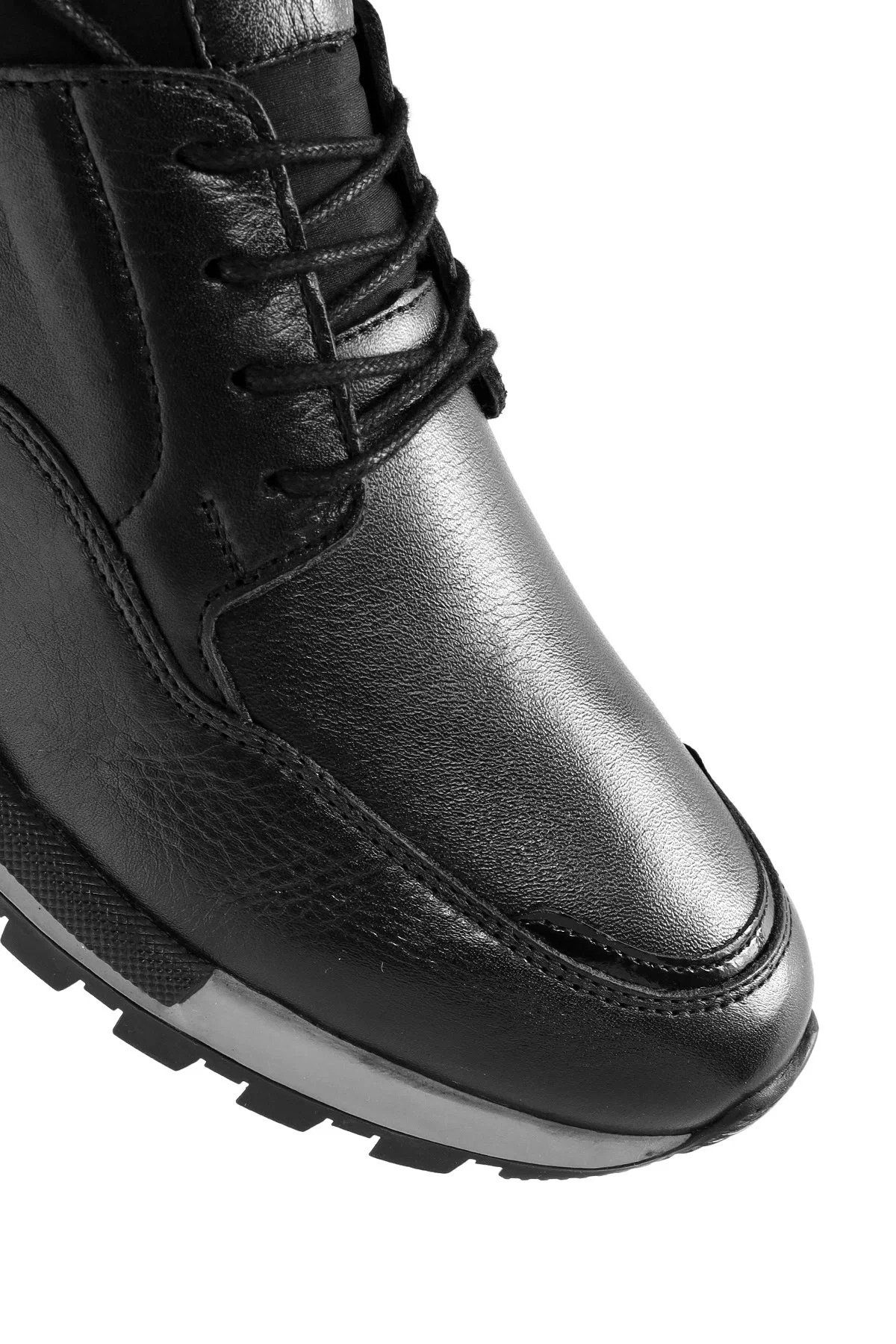 Erkek Siyah Bağcıklı Deri Casual Sneaker - Image 9