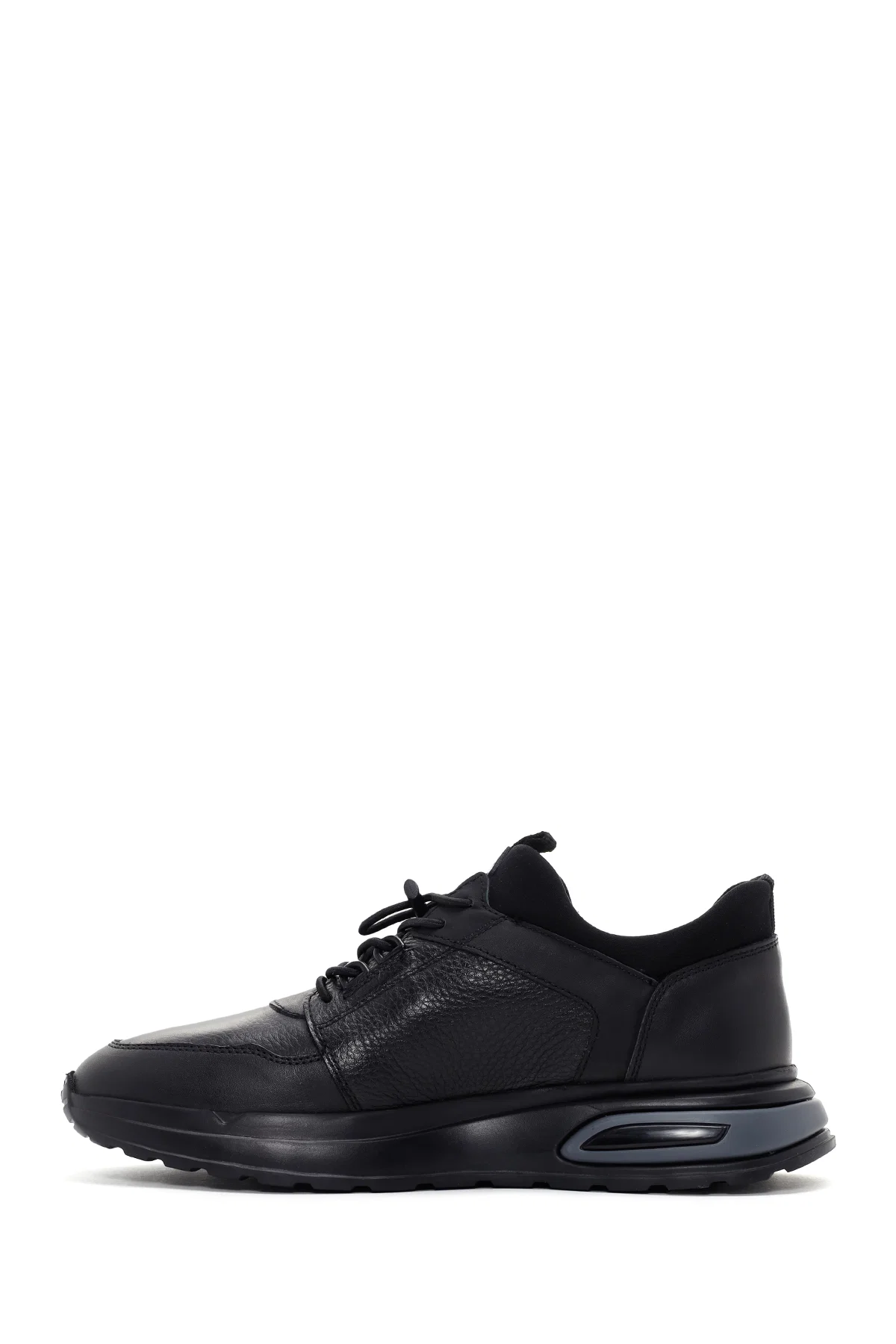 Erkek Siyah Bağcıklı Deri Casual Sneaker - Image 2