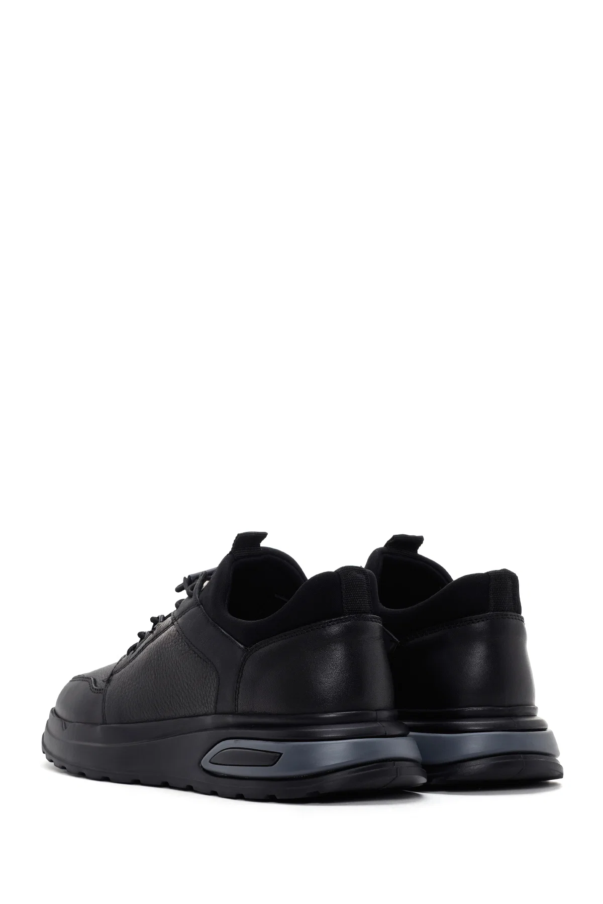 Erkek Siyah Bağcıklı Deri Casual Sneaker - Image 5