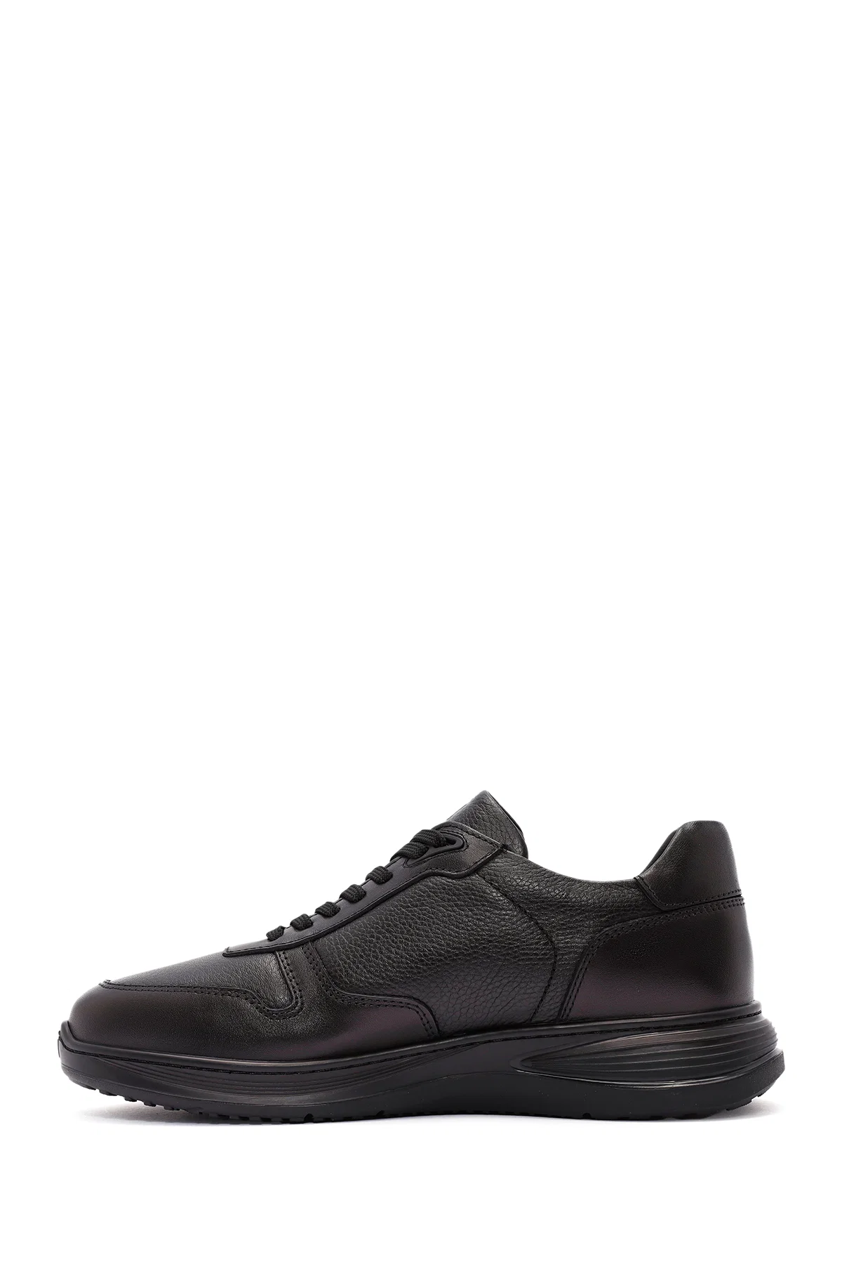 Erkek Siyah Bağcıklı Deri Casual Sneaker - Image 2