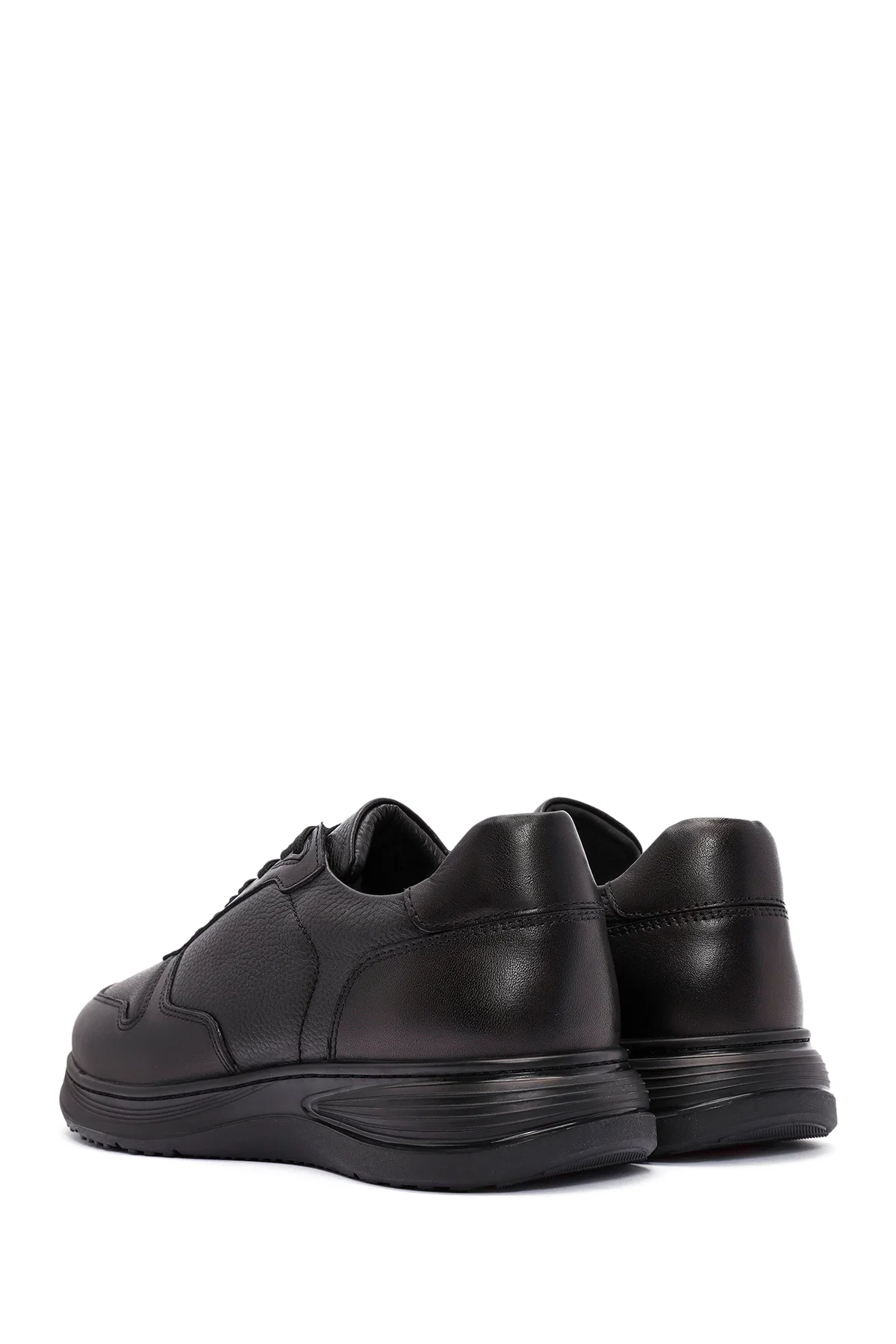 Erkek Siyah Bağcıklı Deri Casual Sneaker - Image 5