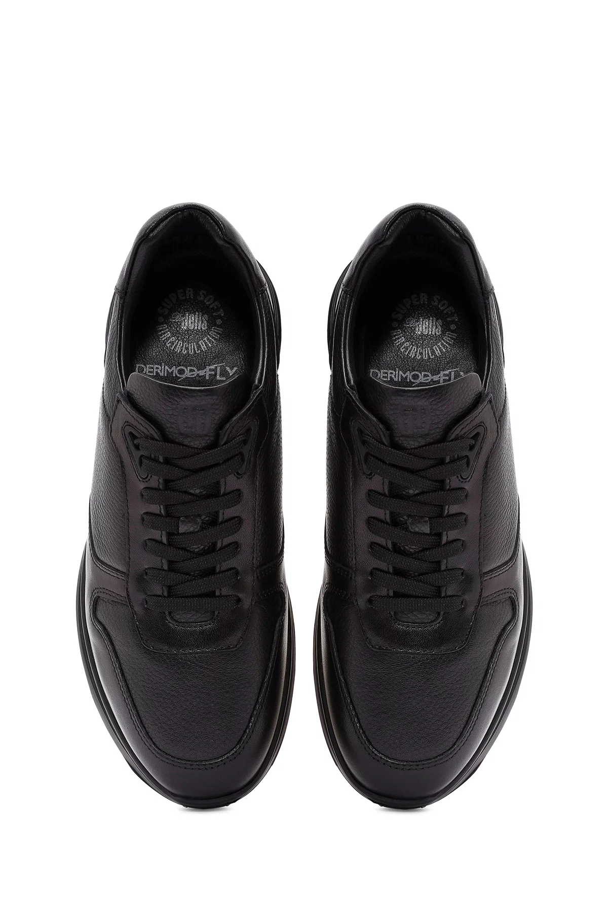 Erkek Siyah Bağcıklı Deri Casual Sneaker - Image 7