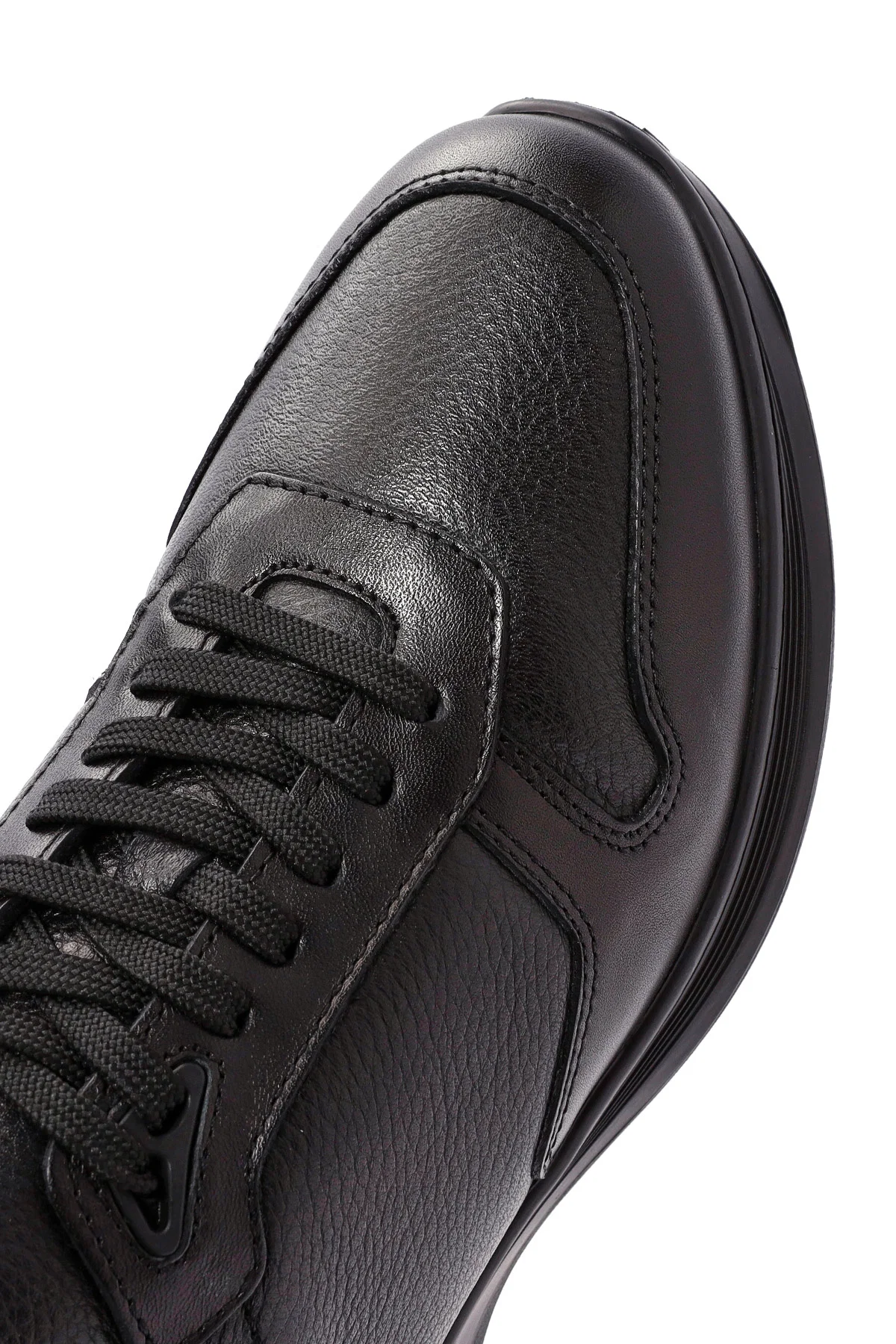 Erkek Siyah Bağcıklı Deri Casual Sneaker - Image 9