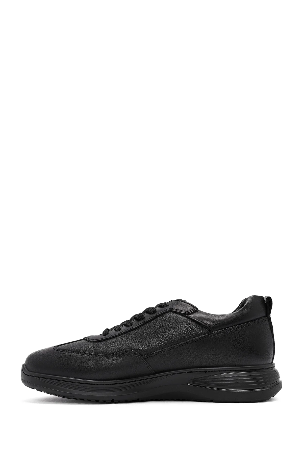 Erkek Siyah Bağcıklı Deri Casual Sneaker - Image 2