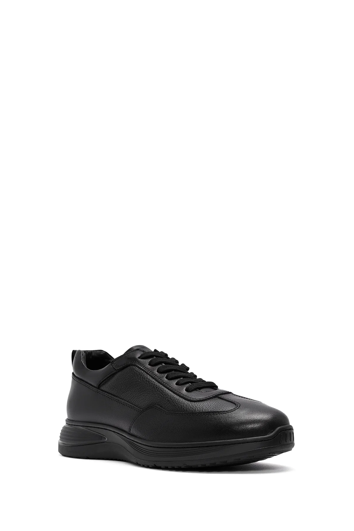 Erkek Siyah Bağcıklı Deri Casual Sneaker - Image 6
