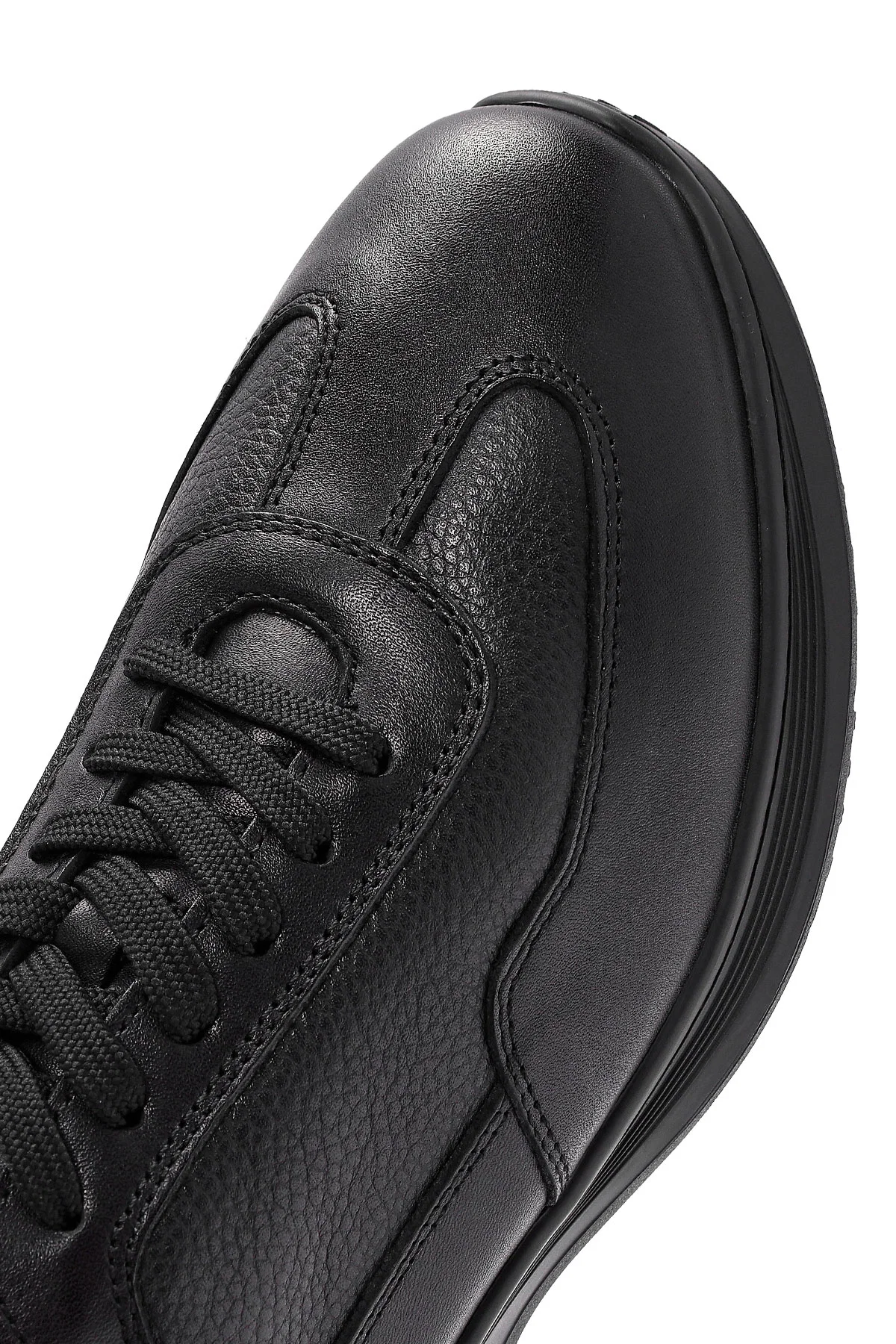 Erkek Siyah Bağcıklı Deri Casual Sneaker - Image 9