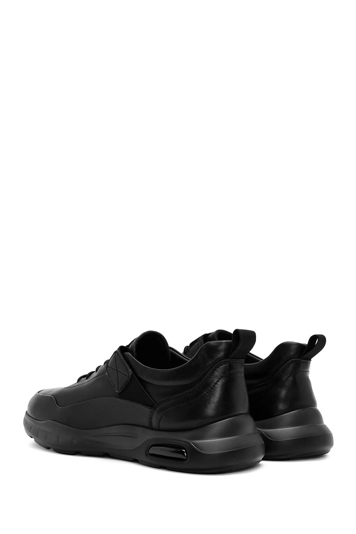 Erkek Siyah Bağcıklı Deri Casual Sneaker - Image 5