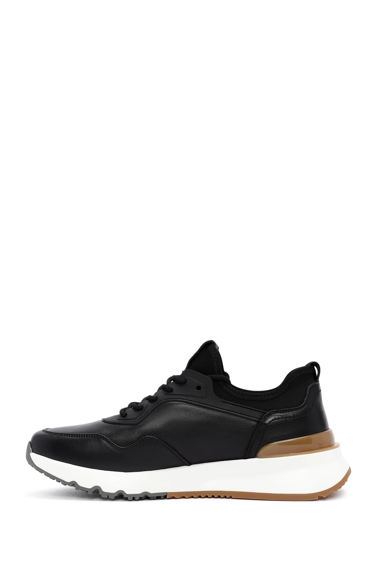 Erkek Siyah Bağcıklı Deri Casual Sneaker - Image 2