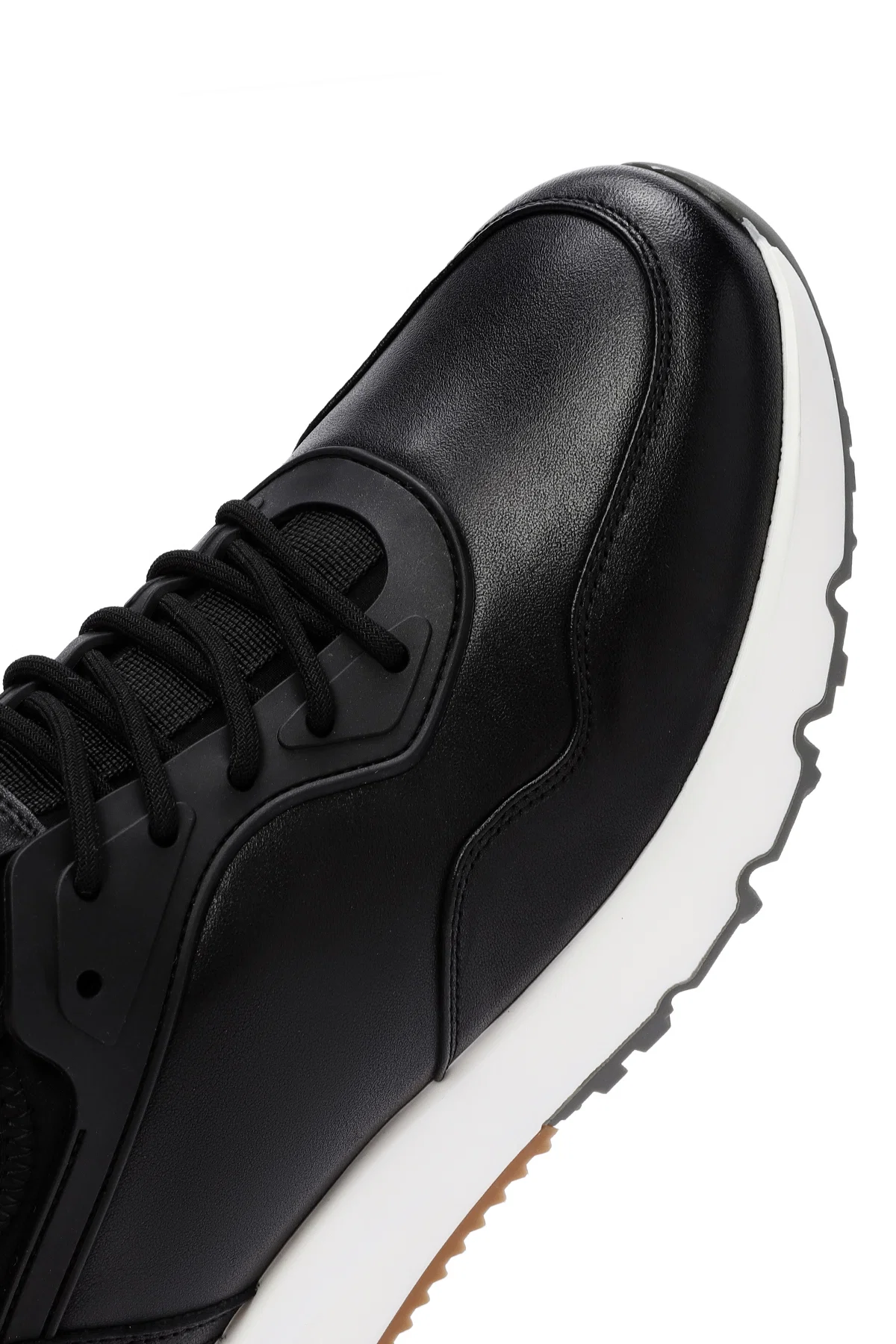 Erkek Siyah Bağcıklı Deri Casual Sneaker - Image 9
