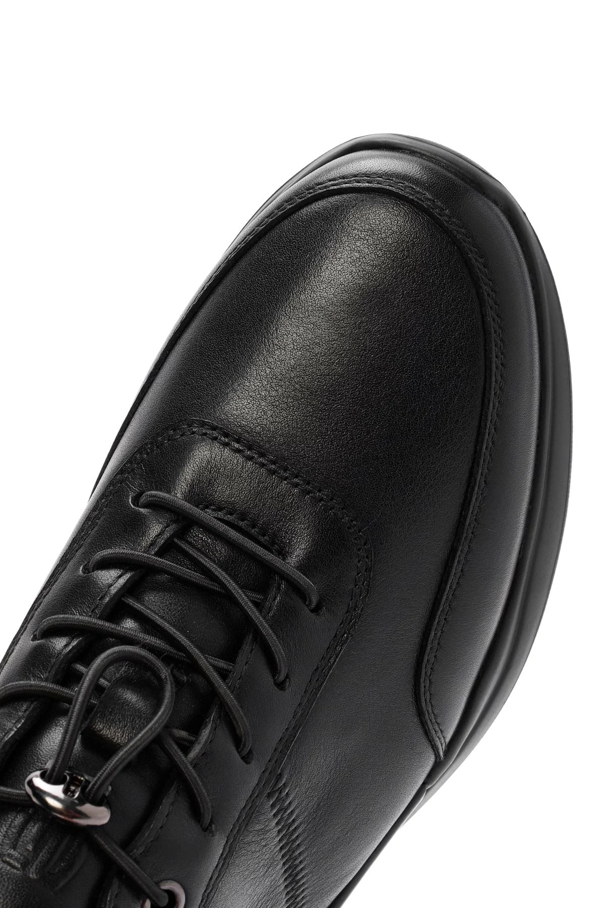 Erkek Siyah Bağcıklı Deri Casual Sneaker - Image 10