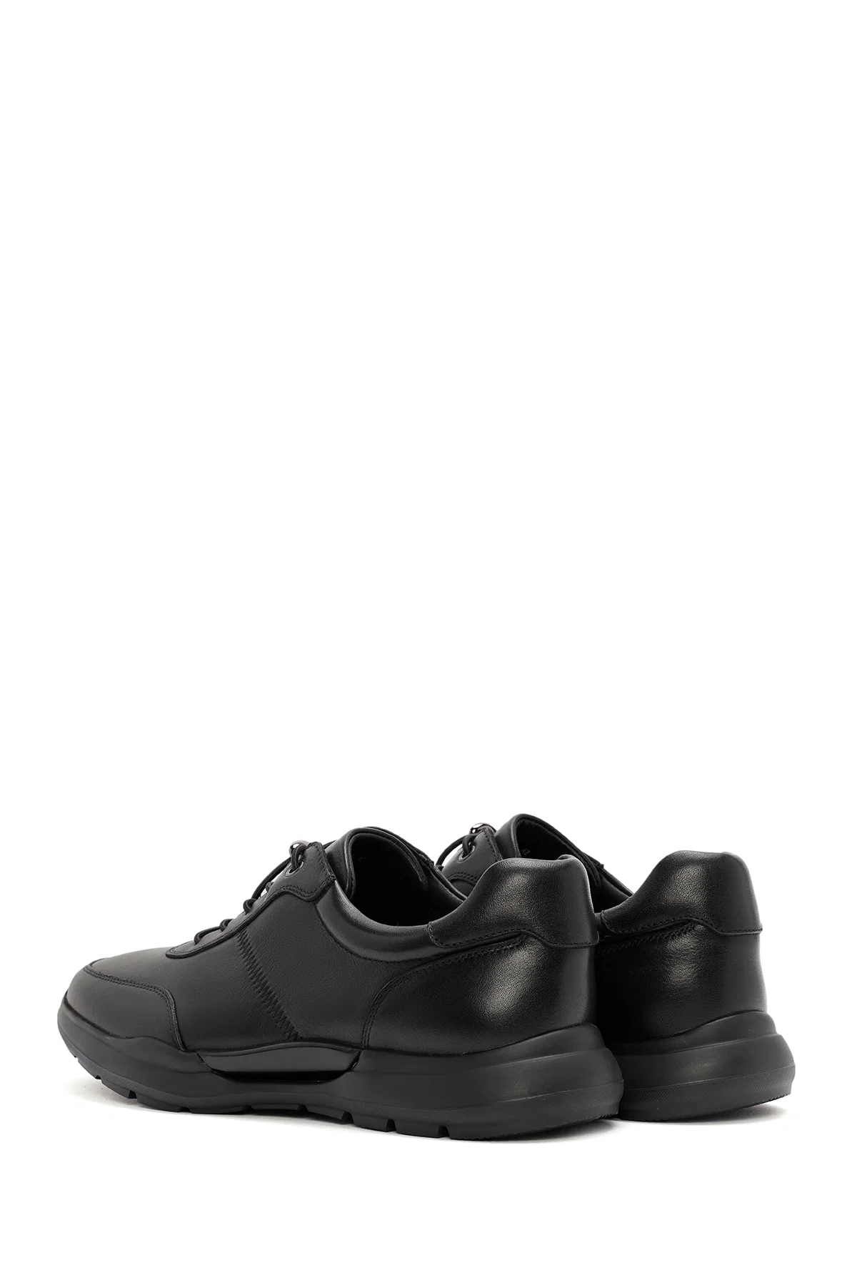 Erkek Siyah Bağcıklı Deri Casual Sneaker - Image 5