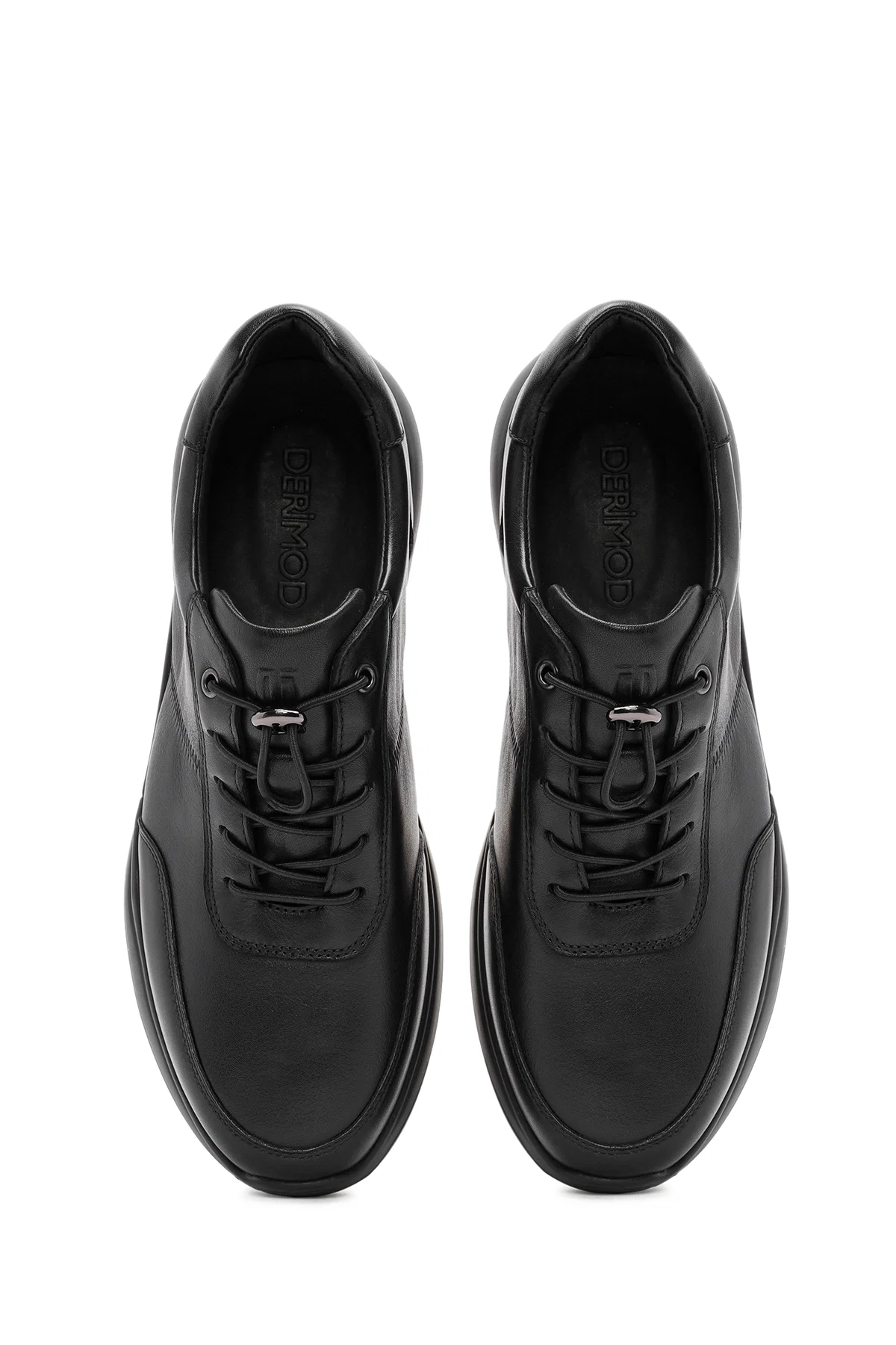 Erkek Siyah Bağcıklı Deri Casual Sneaker - Image 7