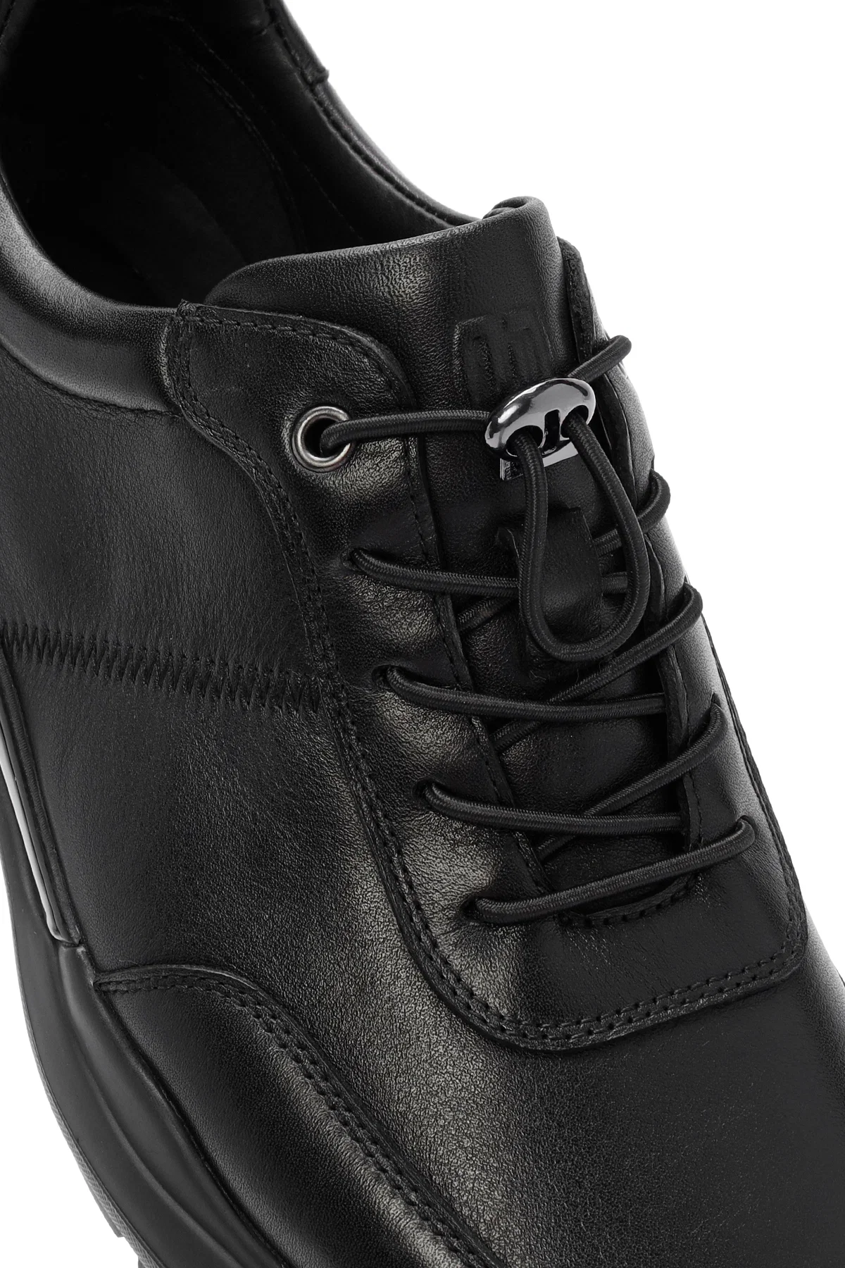 Erkek Siyah Bağcıklı Deri Casual Sneaker - Image 9