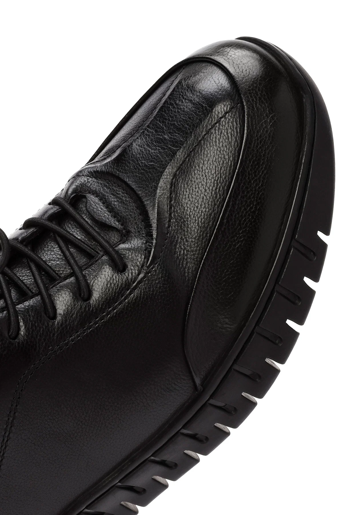 Erkek Siyah Bağcıklı Deri Casual Sneaker - Image 9