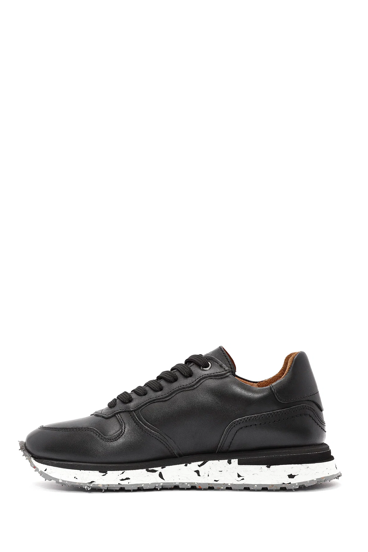 Erkek Siyah Bağcıklı Deri Casual Sneaker - Image 2