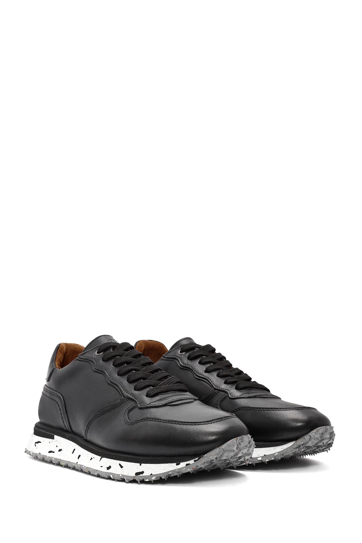 Erkek Siyah Bağcıklı Deri Casual Sneaker - Image 3