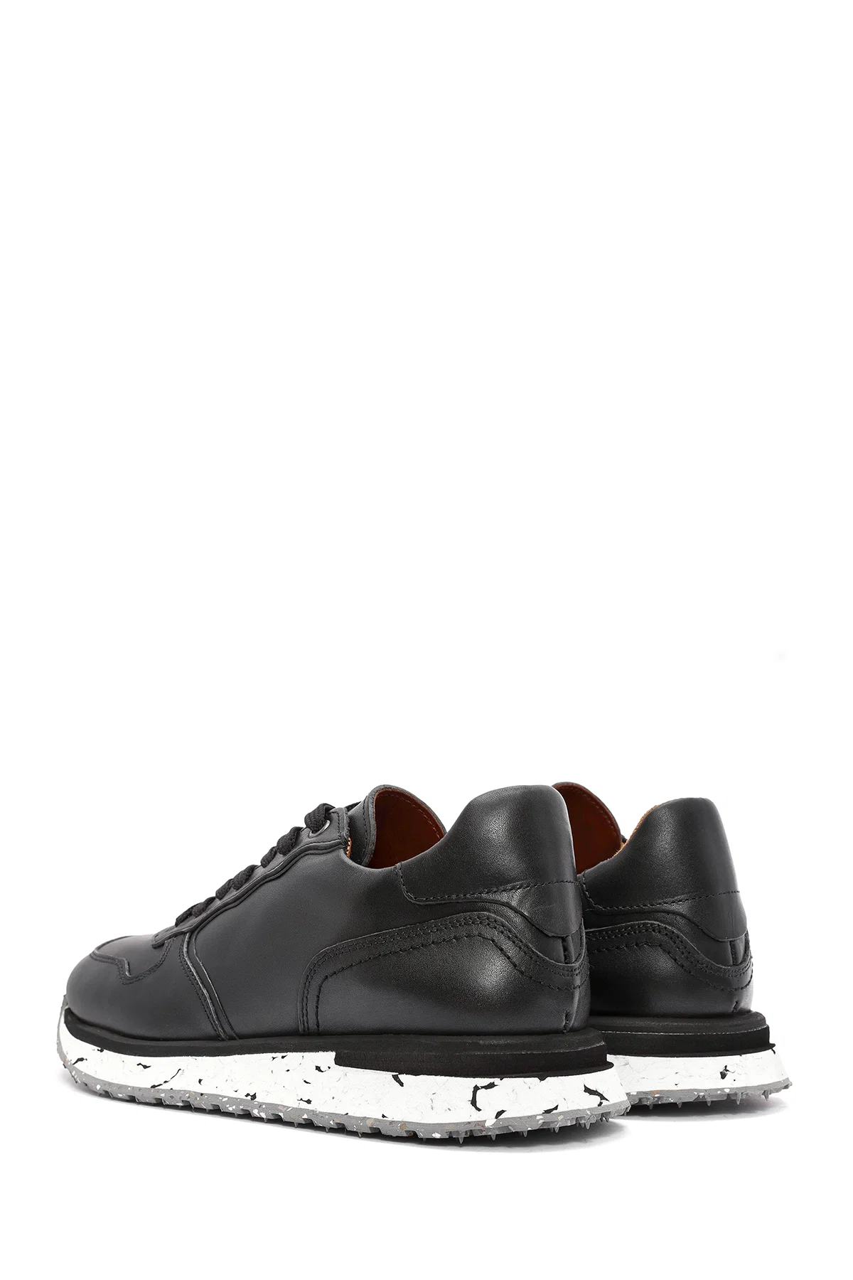 Erkek Siyah Bağcıklı Deri Casual Sneaker - Image 5