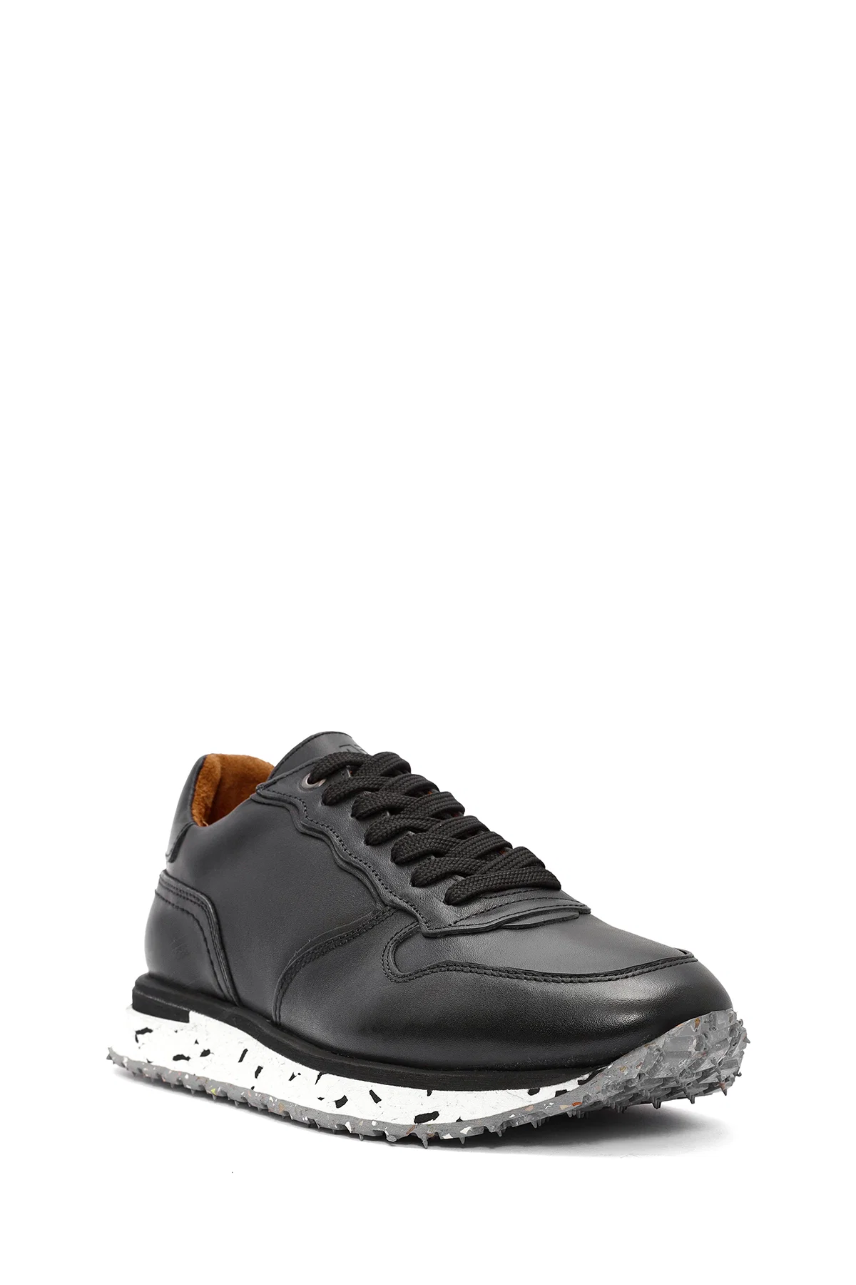 Erkek Siyah Bağcıklı Deri Casual Sneaker - Image 6
