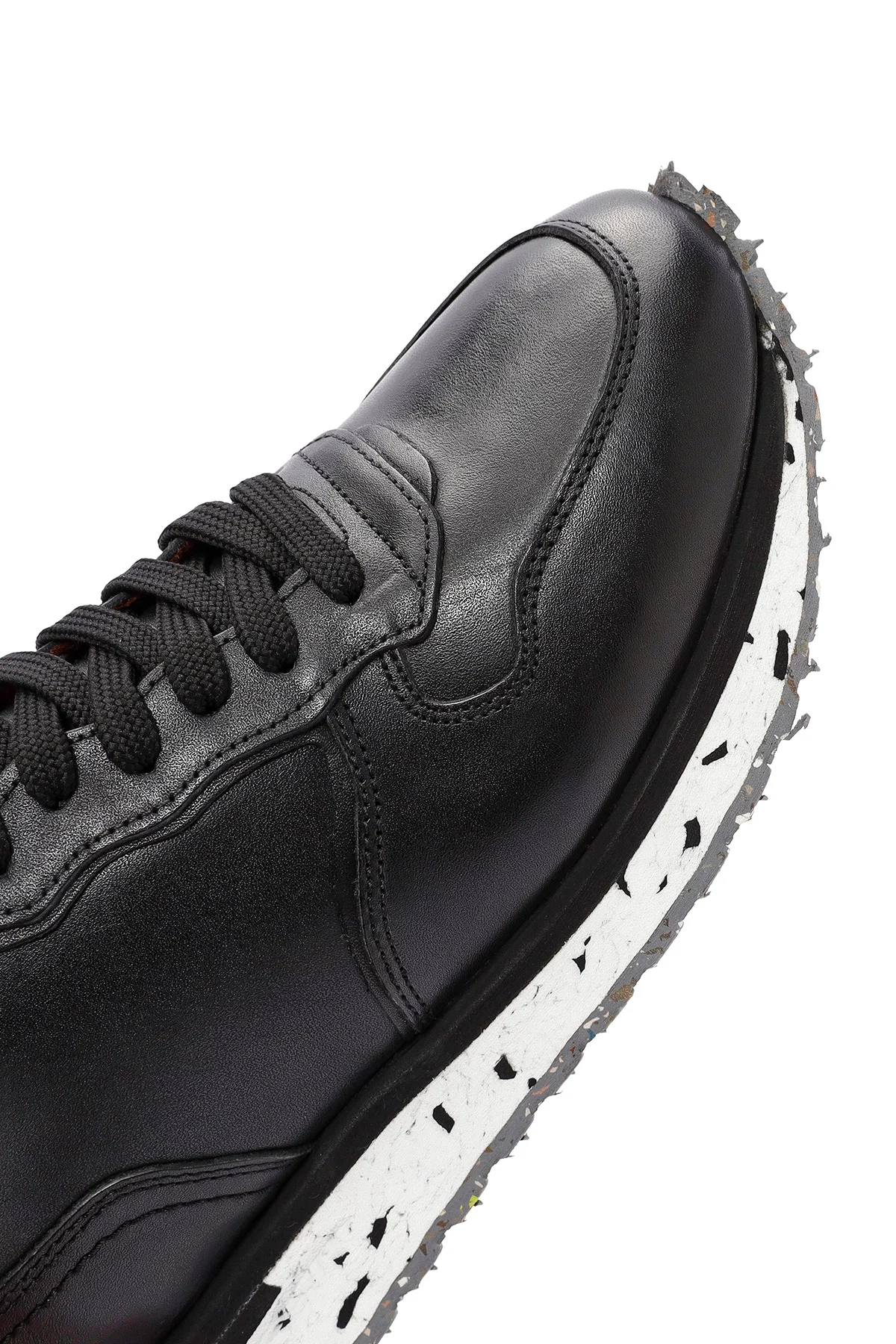 Erkek Siyah Bağcıklı Deri Casual Sneaker - Image 9