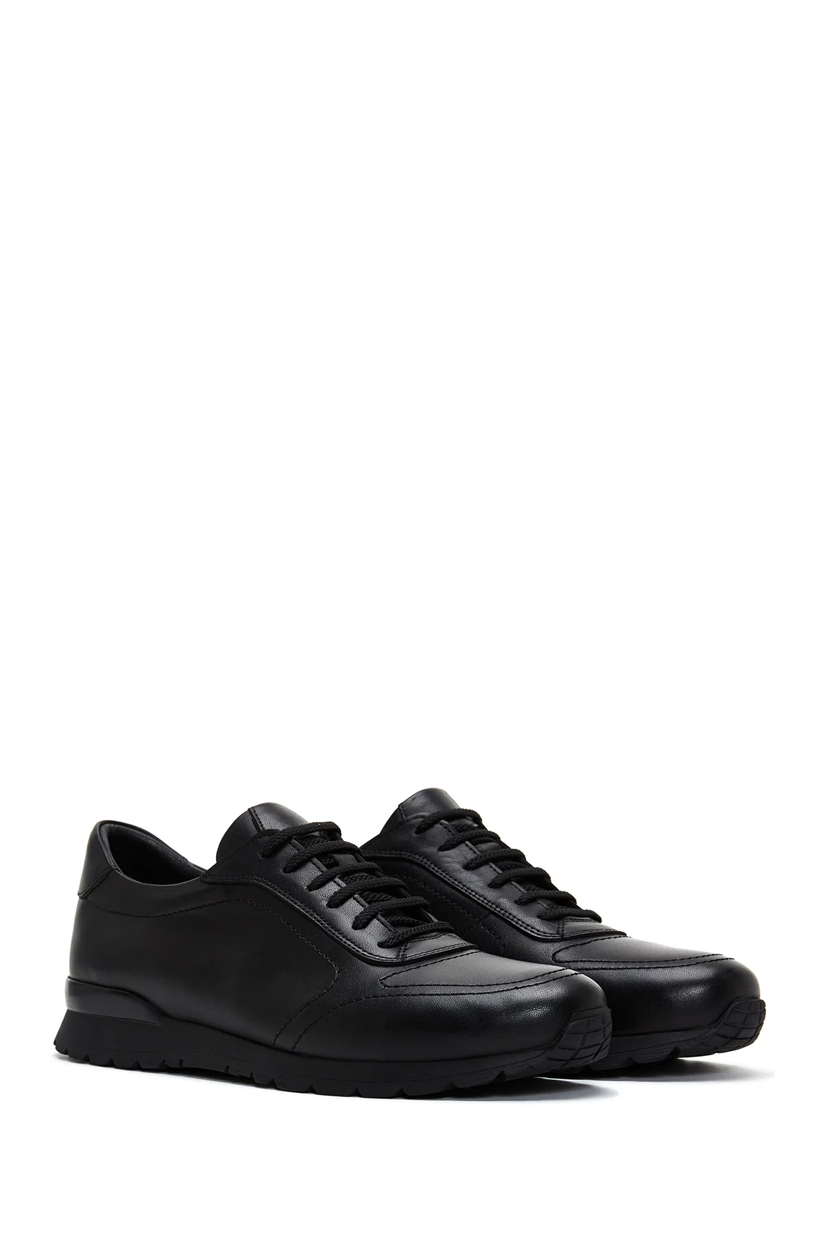 Erkek Siyah Bağcıklı Deri Casual Sneaker - Image 3