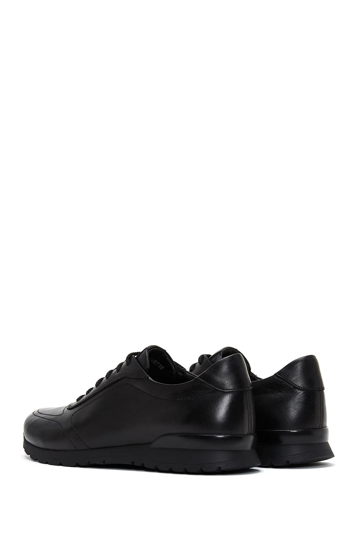 Erkek Siyah Bağcıklı Deri Casual Sneaker - Image 5