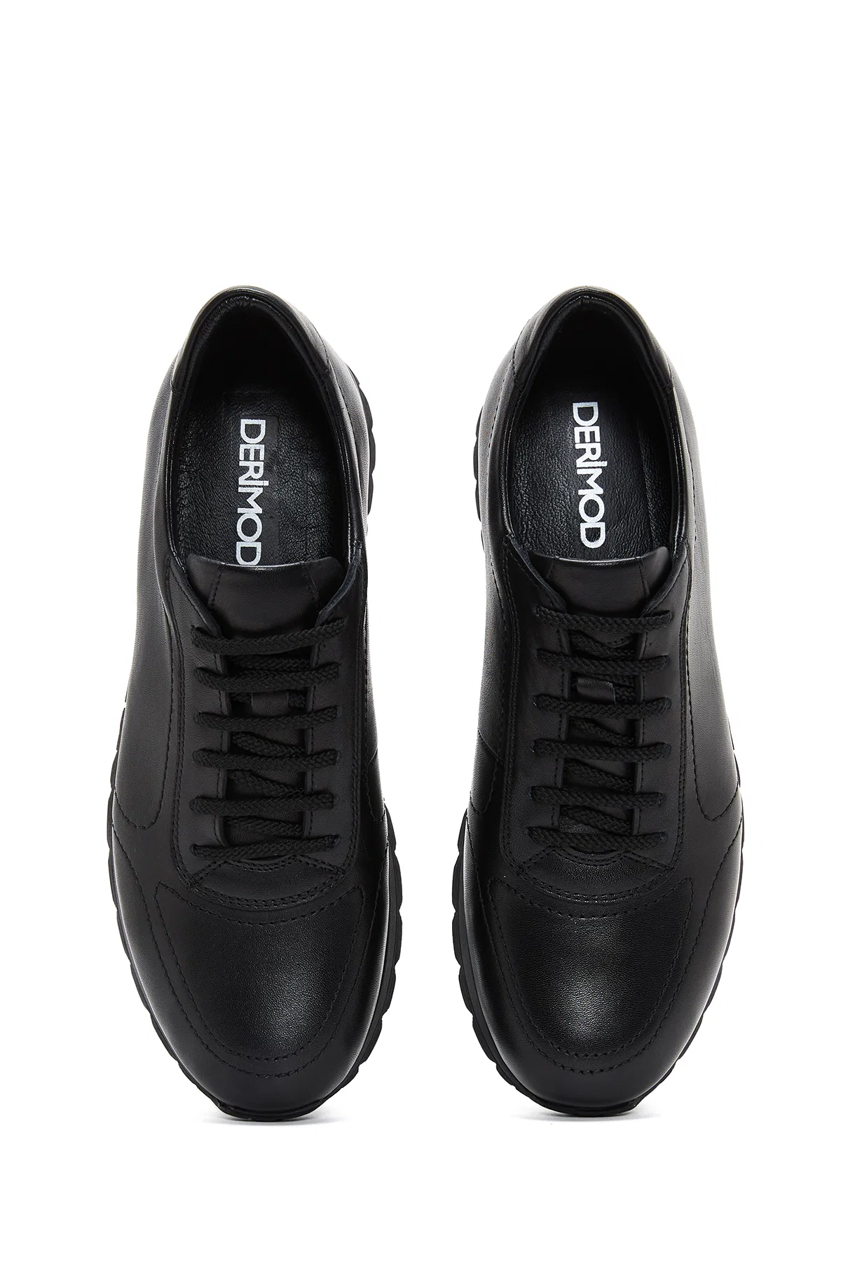 Erkek Siyah Bağcıklı Deri Casual Sneaker - Image 6