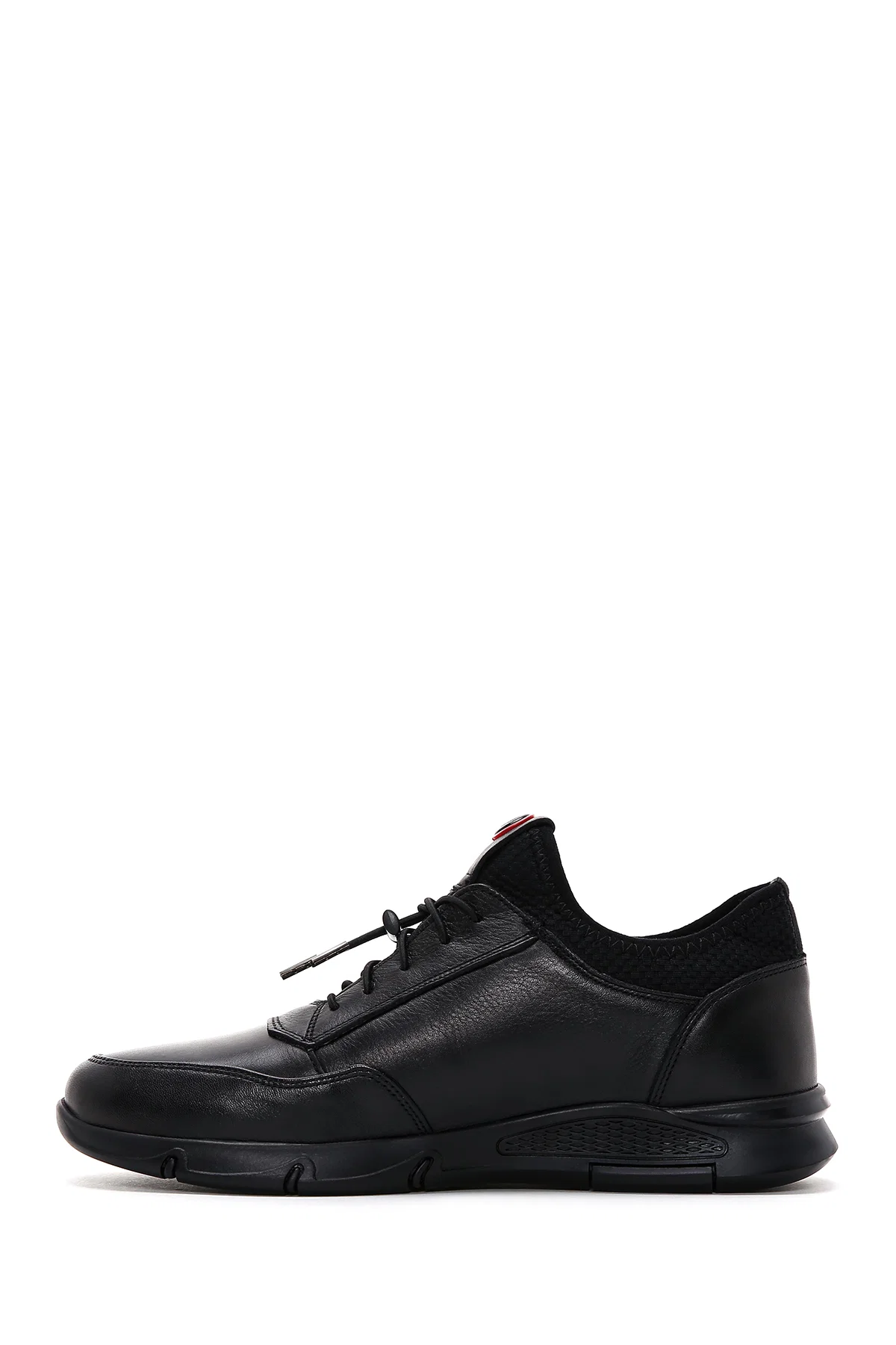 Erkek Siyah Bağcıklı Deri Casual Sneaker - Image 2