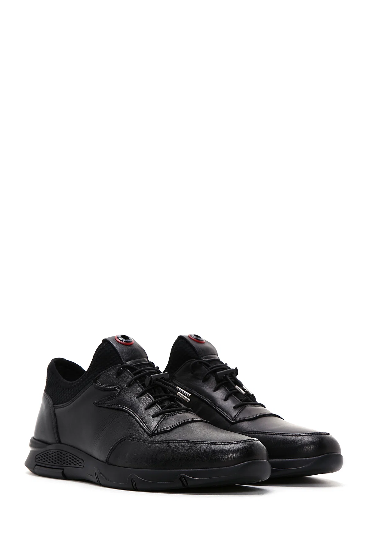 Erkek Siyah Bağcıklı Deri Casual Sneaker - Image 3